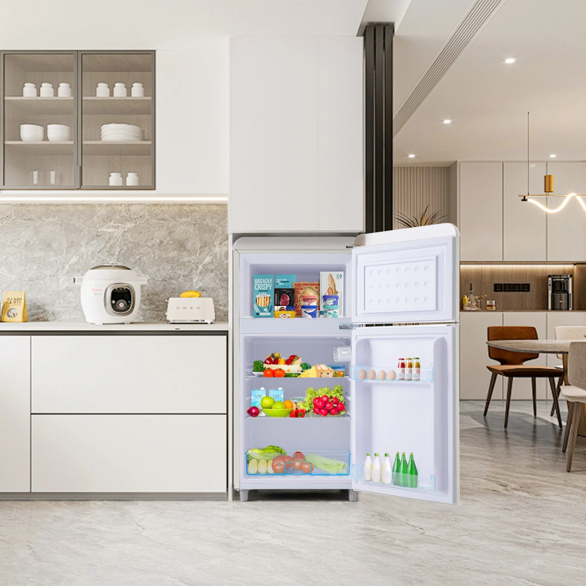 Retro Refrigerator Double-Door 72L Capacity LED Light, Various Colors - Image 4