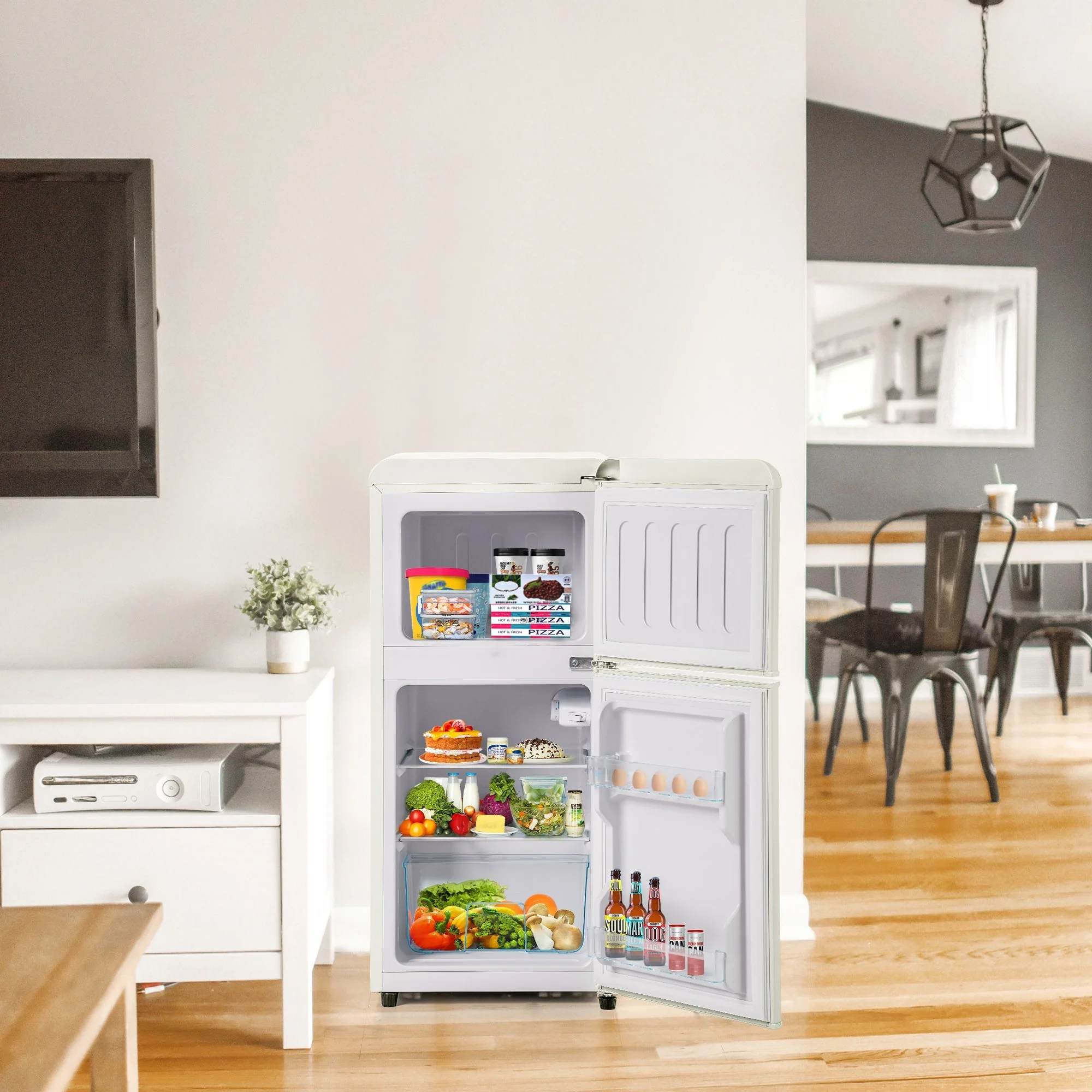 Retro Refrigerator Freezer, 60L Total Volume, 22L Freezer, Cream White - Image 5