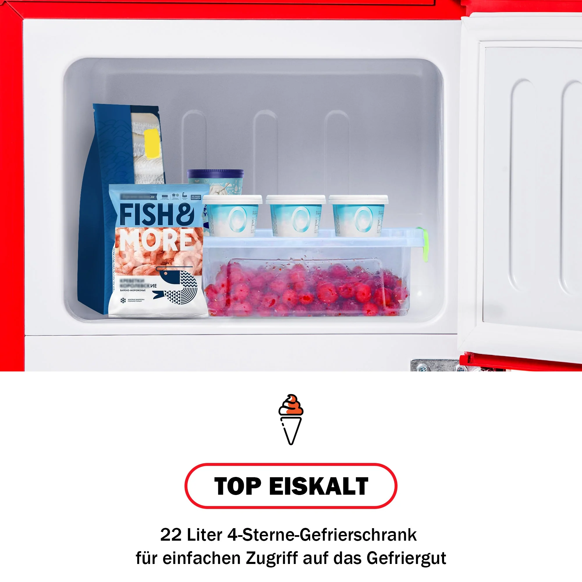 Retro Refrigerator Freezer Combination, 60L Total Volume, 22L Freezer, Red - Image 7