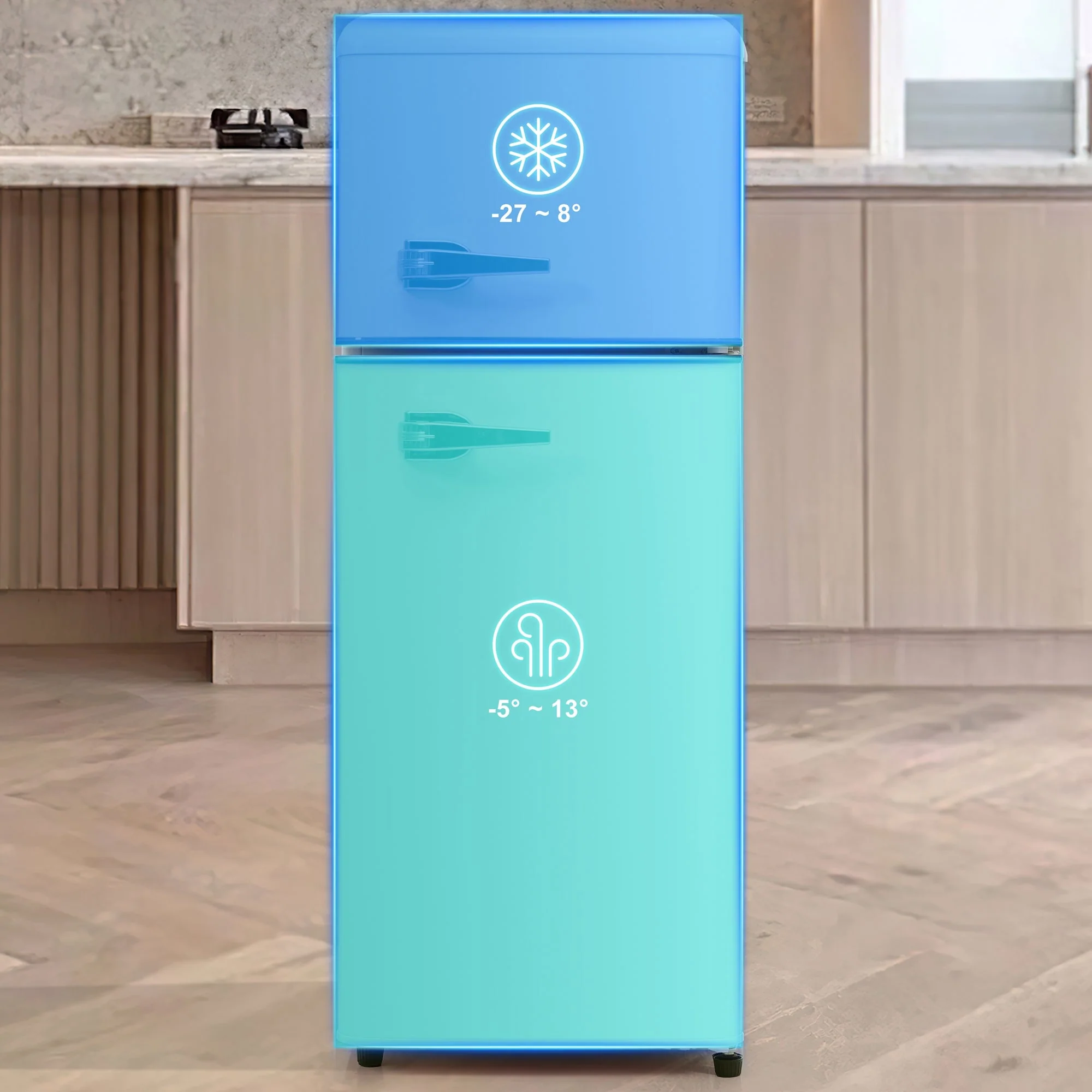 Retro Refrigerator Fridge-Freezer 92L Capacity 2-Door, LED Light - Image 5