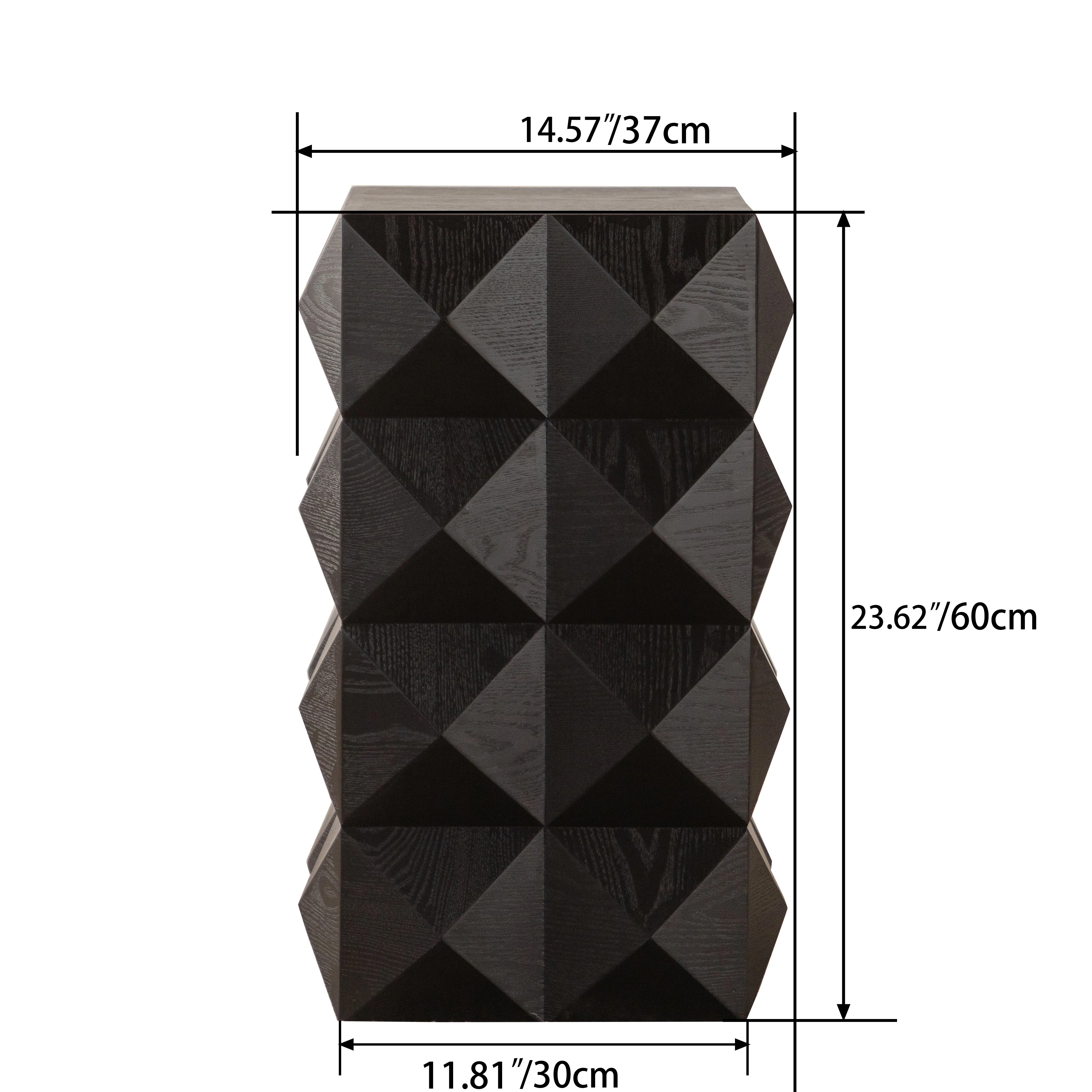Retro Side Table - 60CM Height, Embossed Pattern, Wooden, Black - Image 5