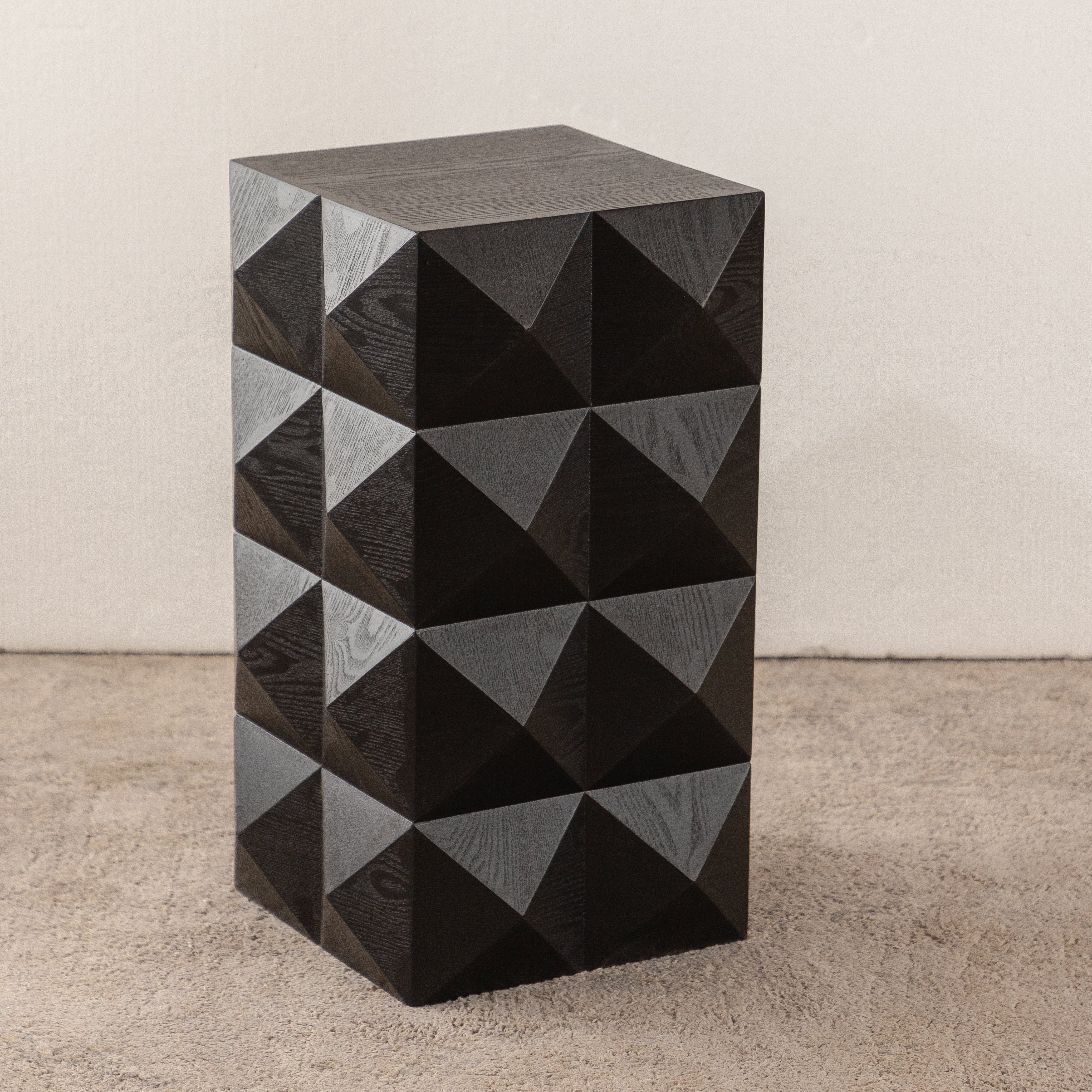 Retro Side Table - 60CM Height, Embossed Pattern, Wooden, Black - Image 8