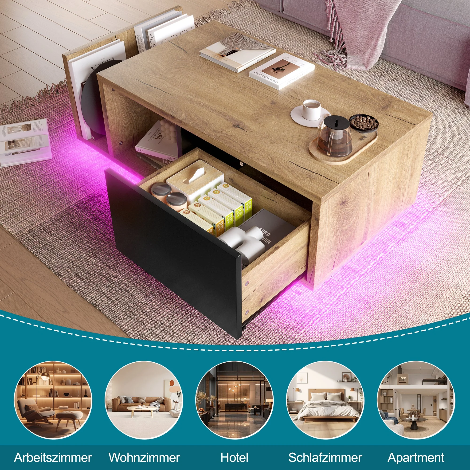 Retro Sideboard, Room Divider with LED Lighting, Wood-Metal Design - Image 5