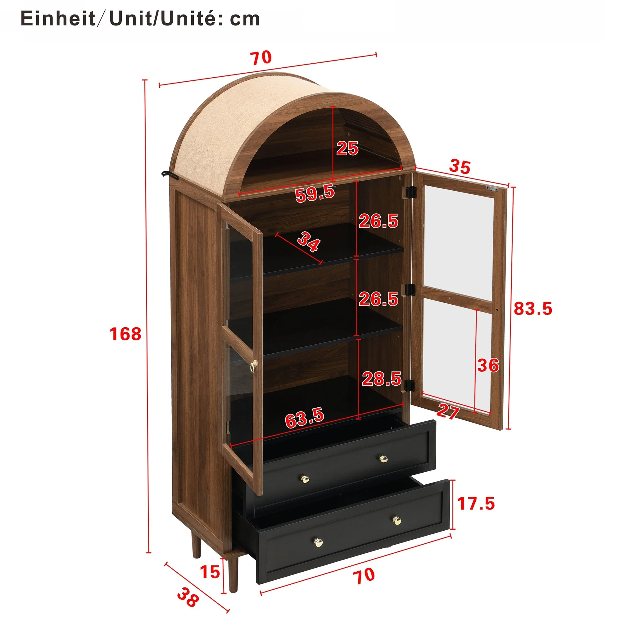Retro Storage Cabinet with Adjustable Shelves and Curved Glass, Luxurious Sideboard - Image 5
