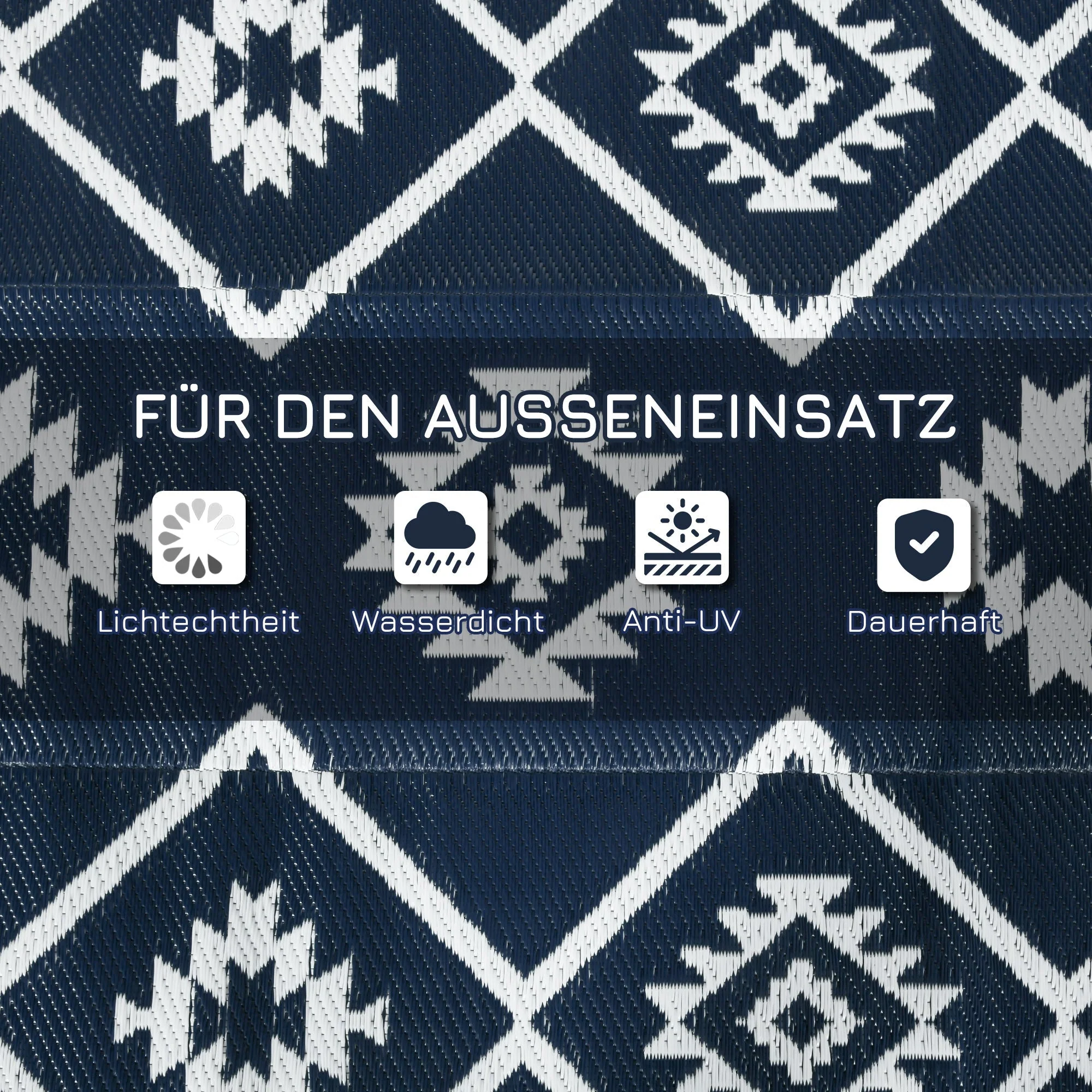 Reversible Outdoor Rug 182x274cm Water-Repellent Camping with Carrying Bag, Plastic Dark Blue & White - Image 6