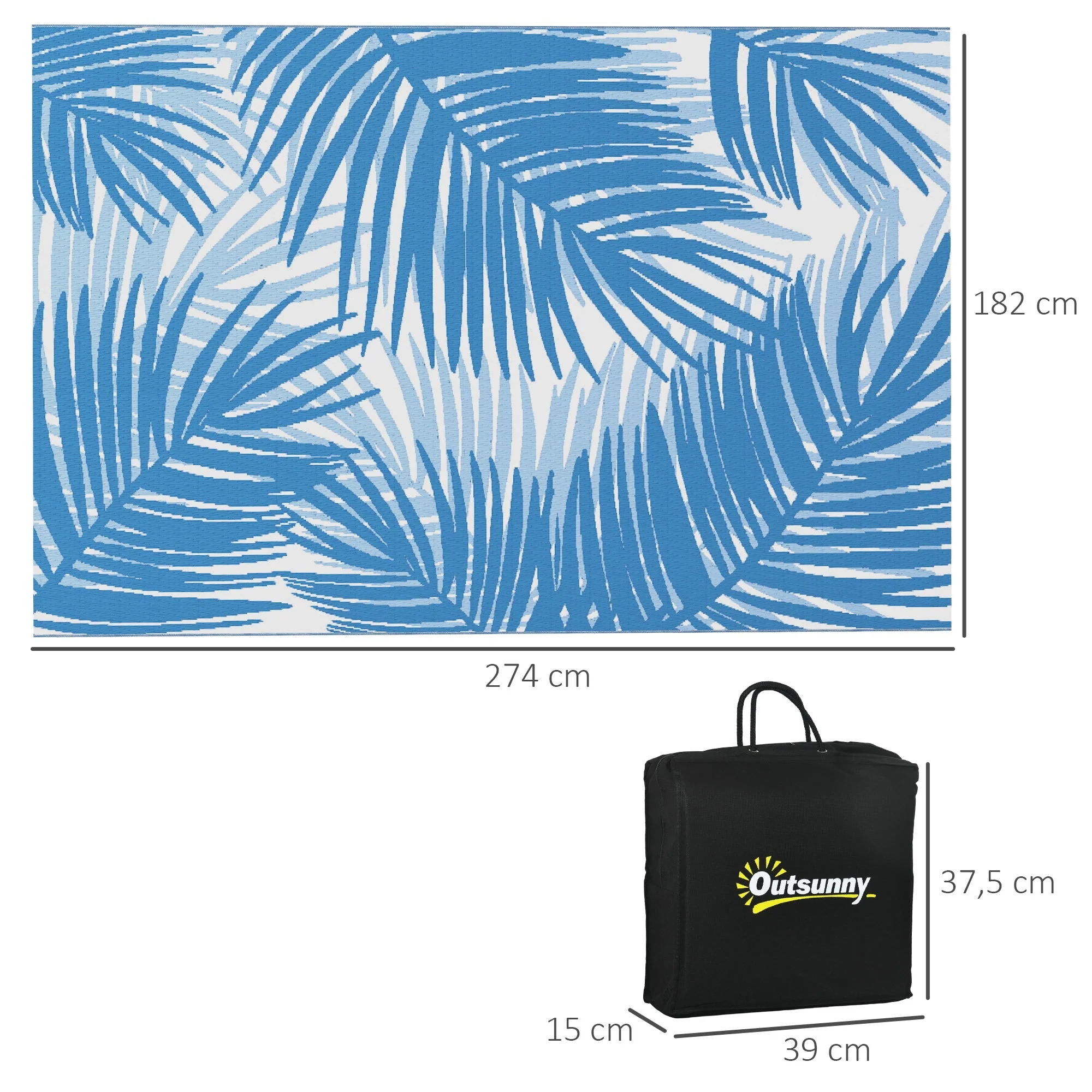 Reversible Rug, 182x274cm Outdoor Camping Patio, Blue Plastic - Image 3