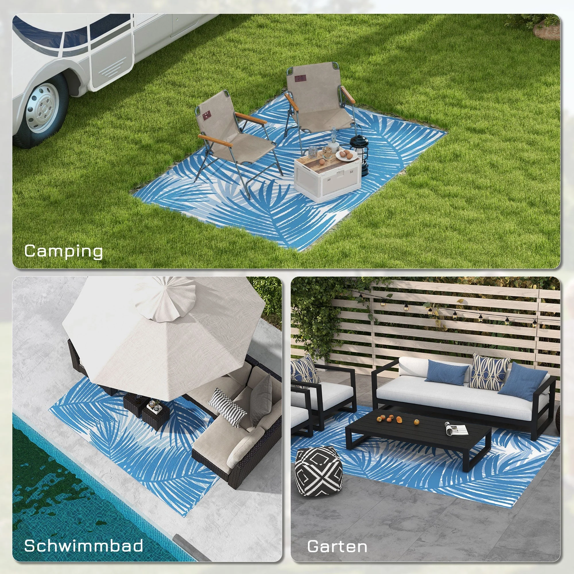 Reversible Rug, 182x274cm Outdoor Camping Patio, Blue Plastic - Image 5