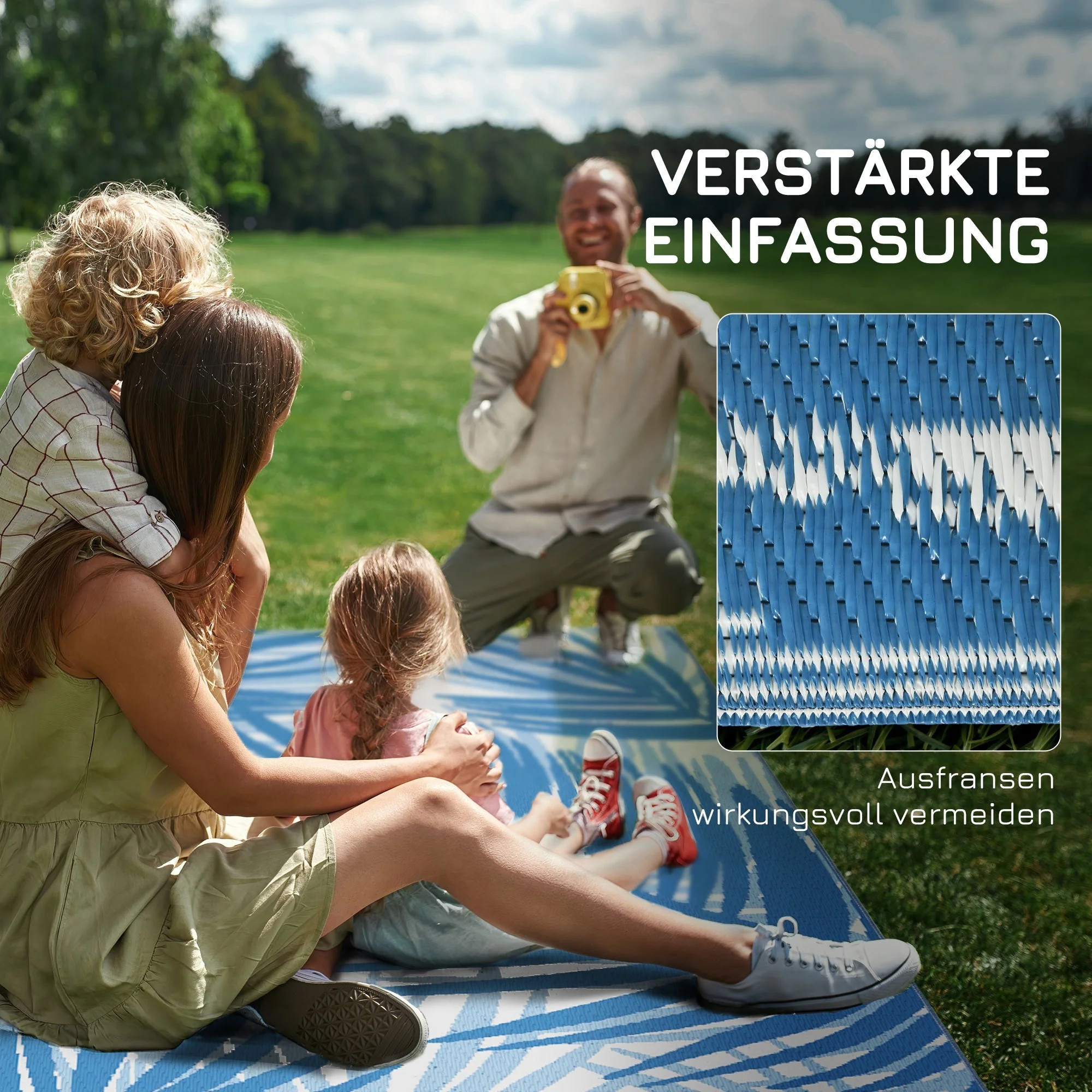 Reversible Rug, 182x274cm Outdoor Camping Patio, Blue Plastic - Image 7