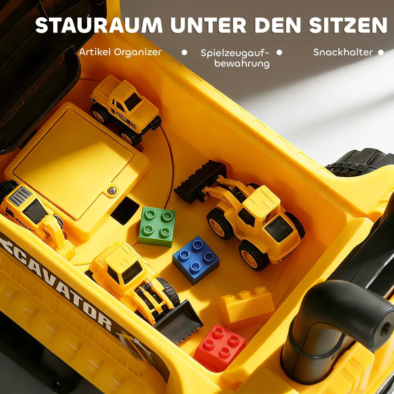 Ride-on Excavator with Shovel, Steering Wheel and Backrest for Kids, Yellow - Image 7