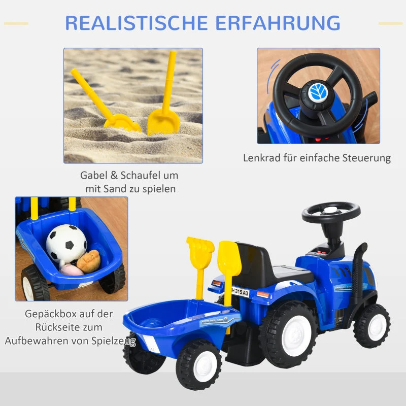 Ride-on Tractor with Trailer, Horn and Sand Toy, Blue Plastic and Metal - Image 7