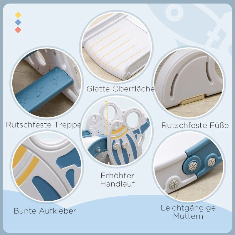 Rocket Slide for Toddlers with Sticker Set and Rocket Design, Blue - Image 3