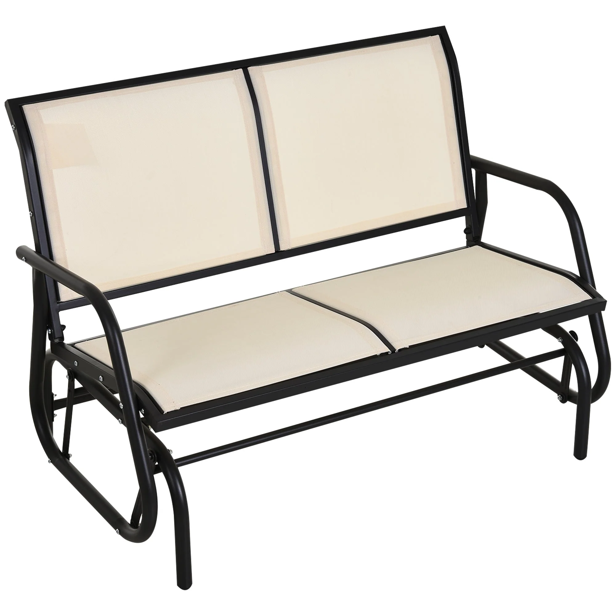 Rocking Chair 2-Seater Garden Swing Park Bench Metal, Black and Beige - Image 2