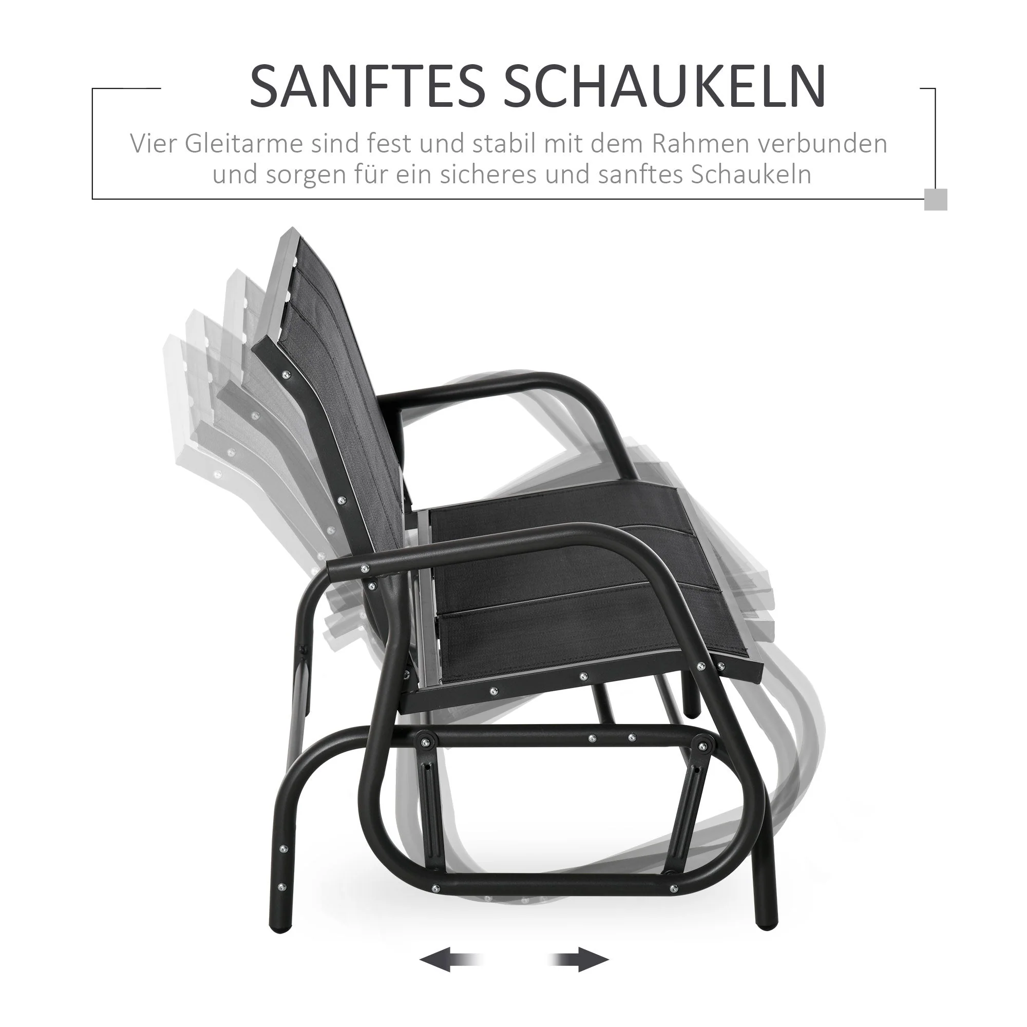 Rocking Chair 3-Seater Garden Swing Sturdy Weatherproof, Metal Black - Image 4