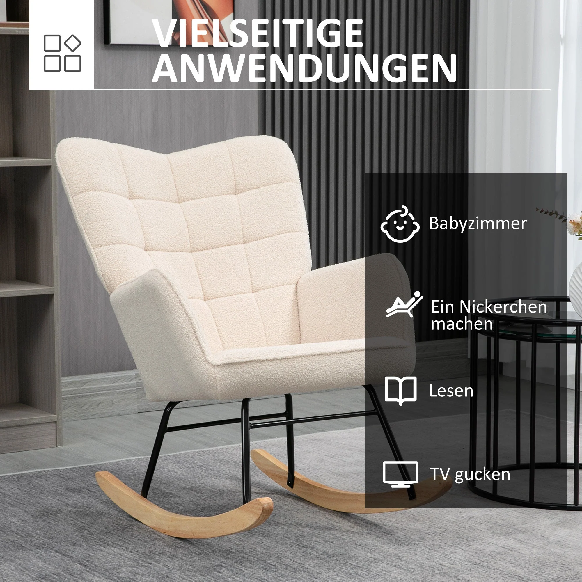 Rocking chair accent relaxation chair with berber fleece beige - Image 6
