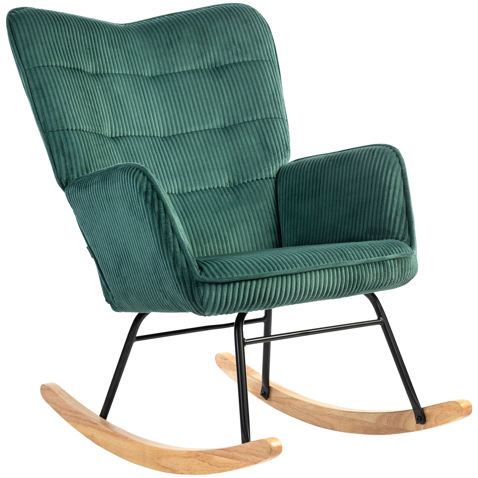 Rocking Chair Armchair Wooden Runners Corduroy Dark Green - Image 2