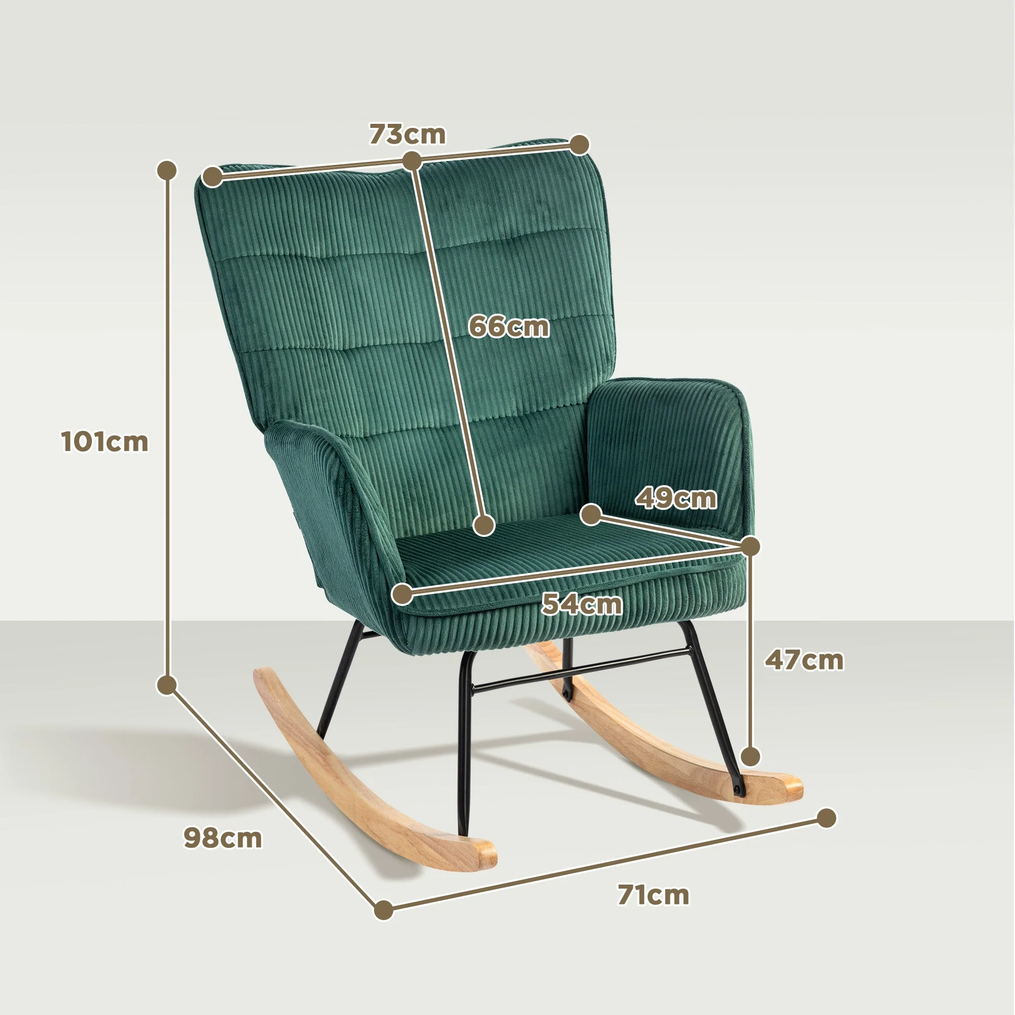 Rocking Chair Armchair Wooden Runners Corduroy Dark Green - Image 3