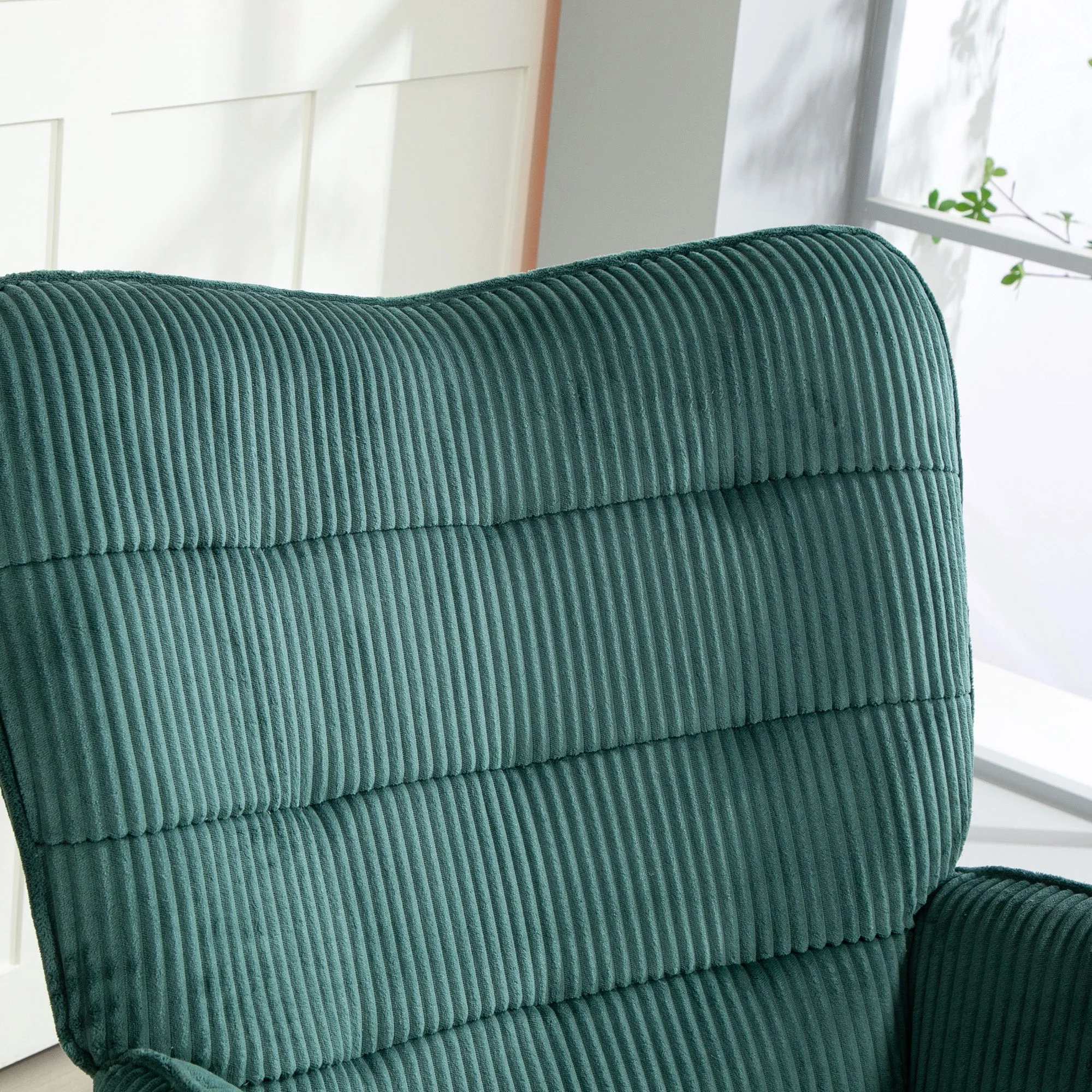 Rocking Chair Armchair Wooden Runners Corduroy Dark Green - Image 7