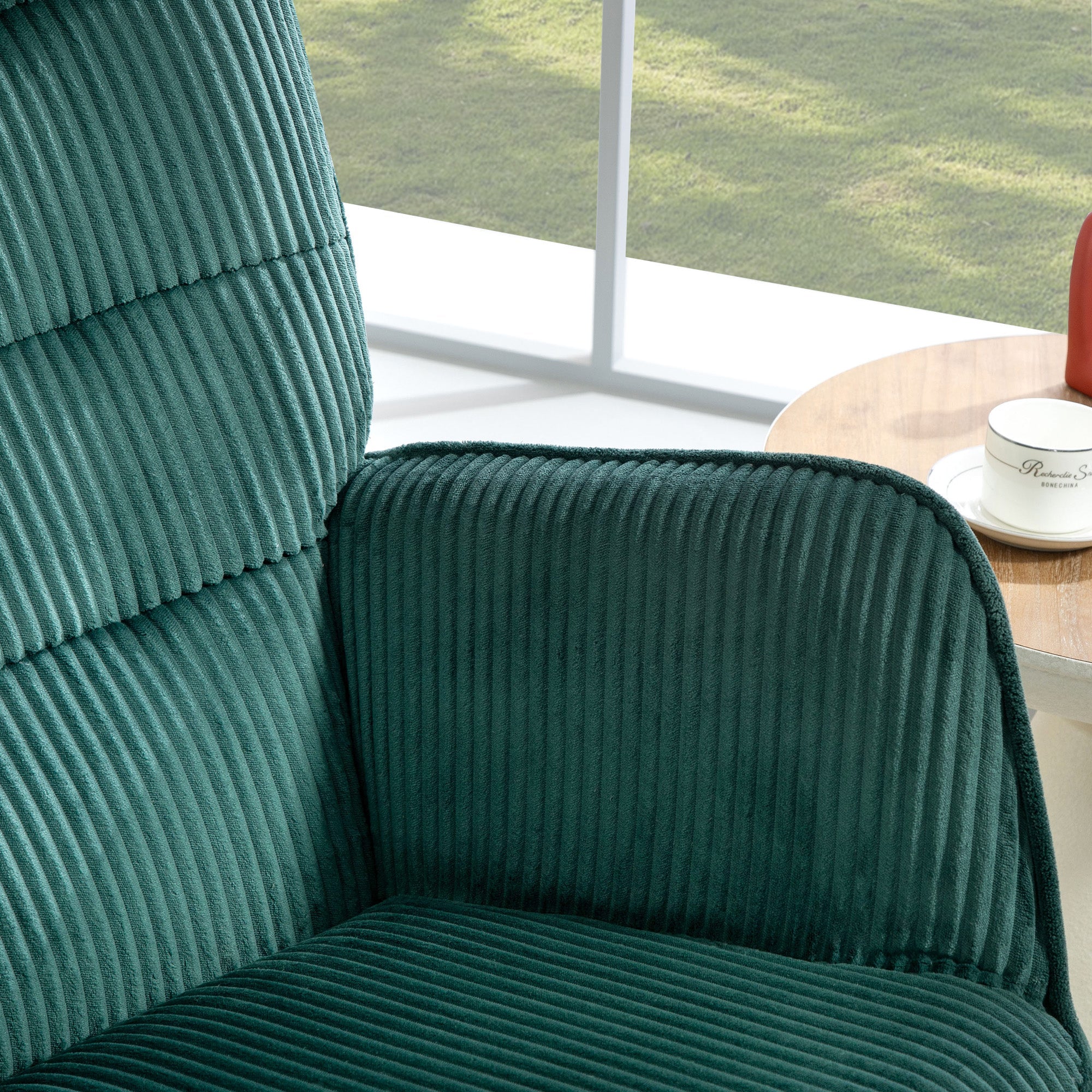 Rocking Chair Armchair Wooden Runners Corduroy Dark Green - Image 8