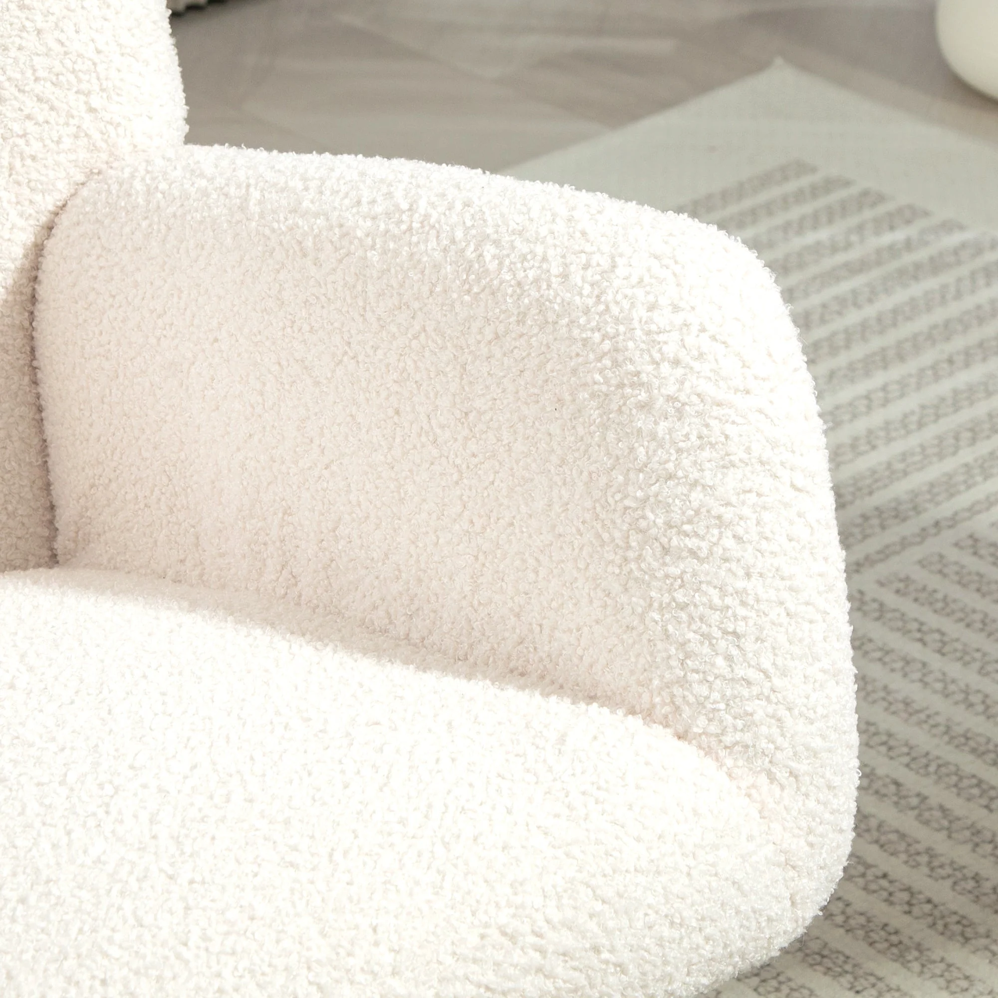 Rocking Chair, Armrests, Teddy Velvet, Cream White - Image 7