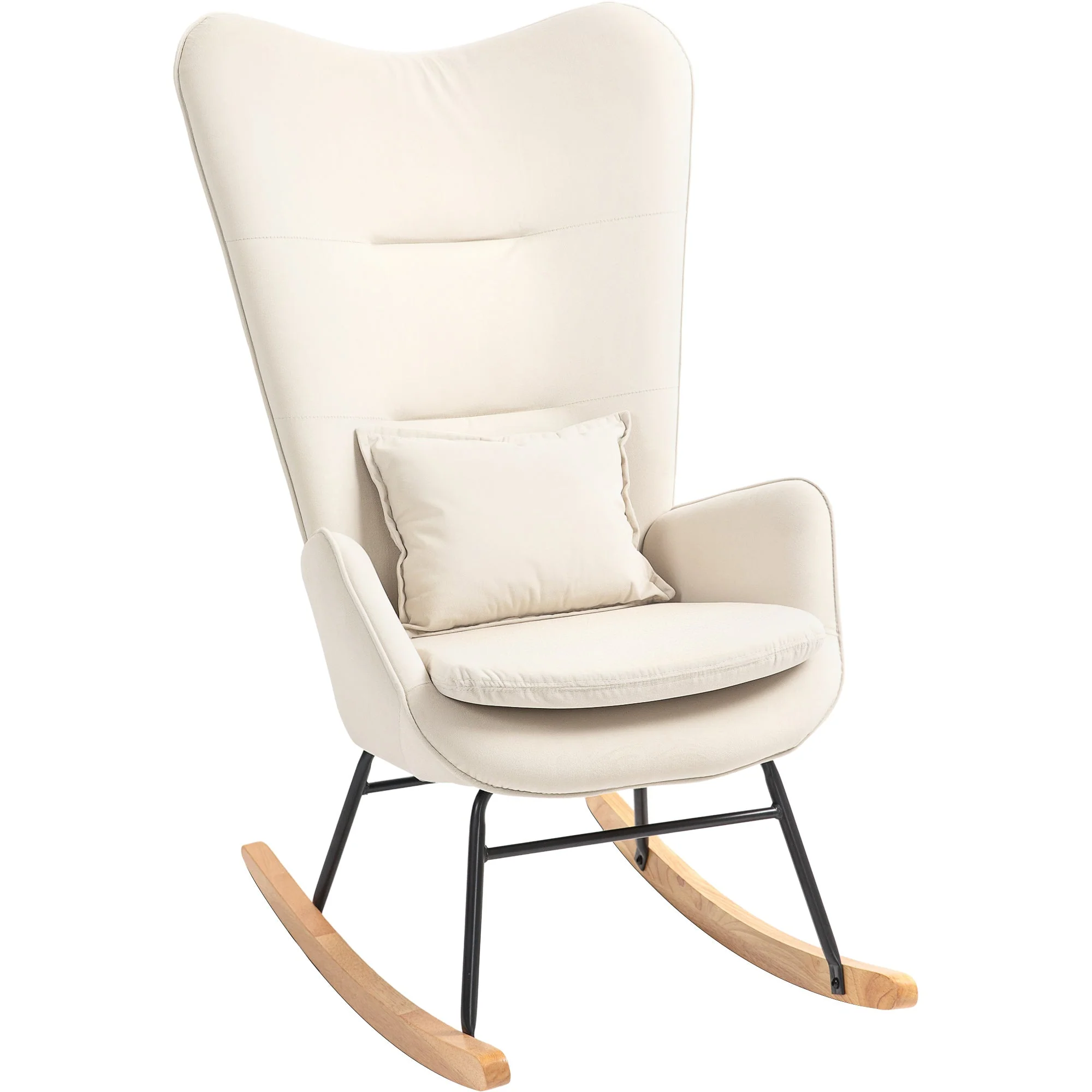 Rocking Chair, Armrests, Velvet, Cream White