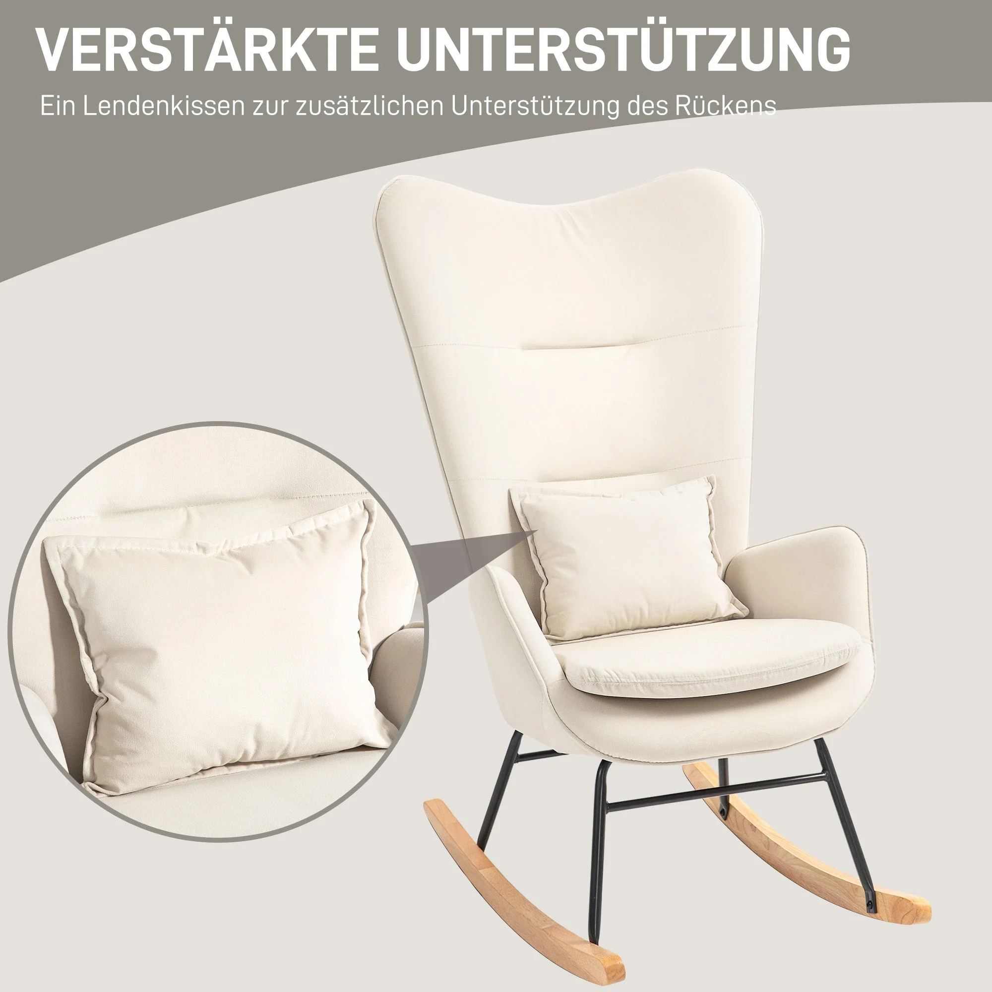 Rocking Chair, Armrests, Velvet, Cream White - Image 5