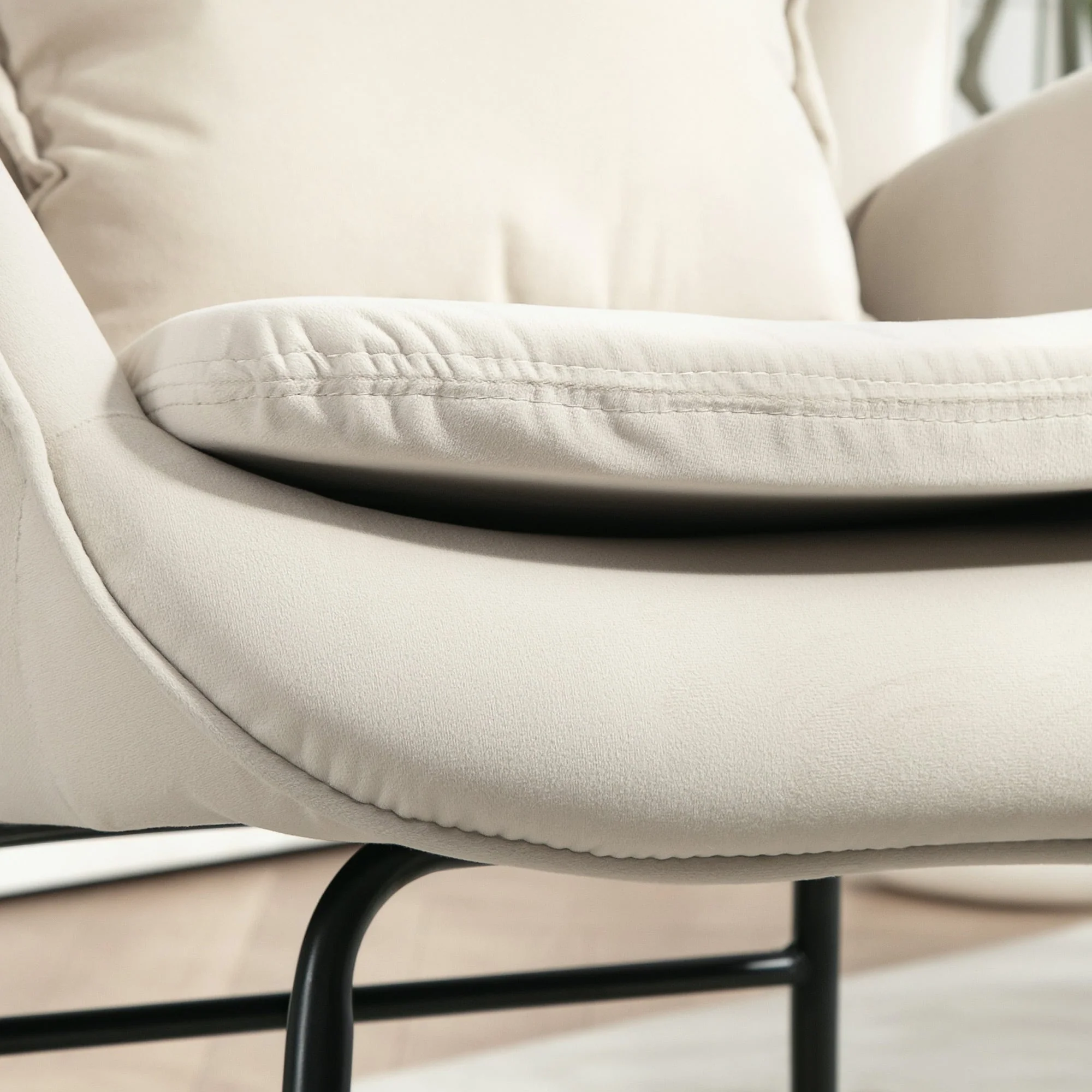 Rocking Chair, Armrests, Velvet, Cream White - Image 7