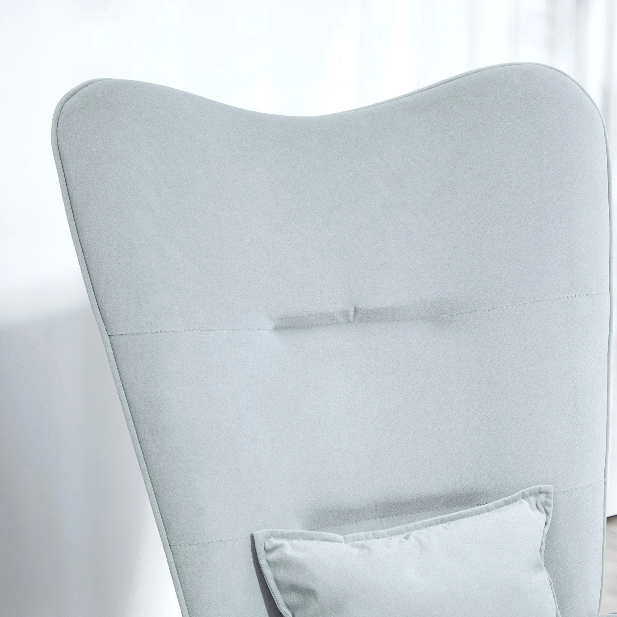 Rocking Chair, Armrests, Velvet Look, Light Grey - Image 8
