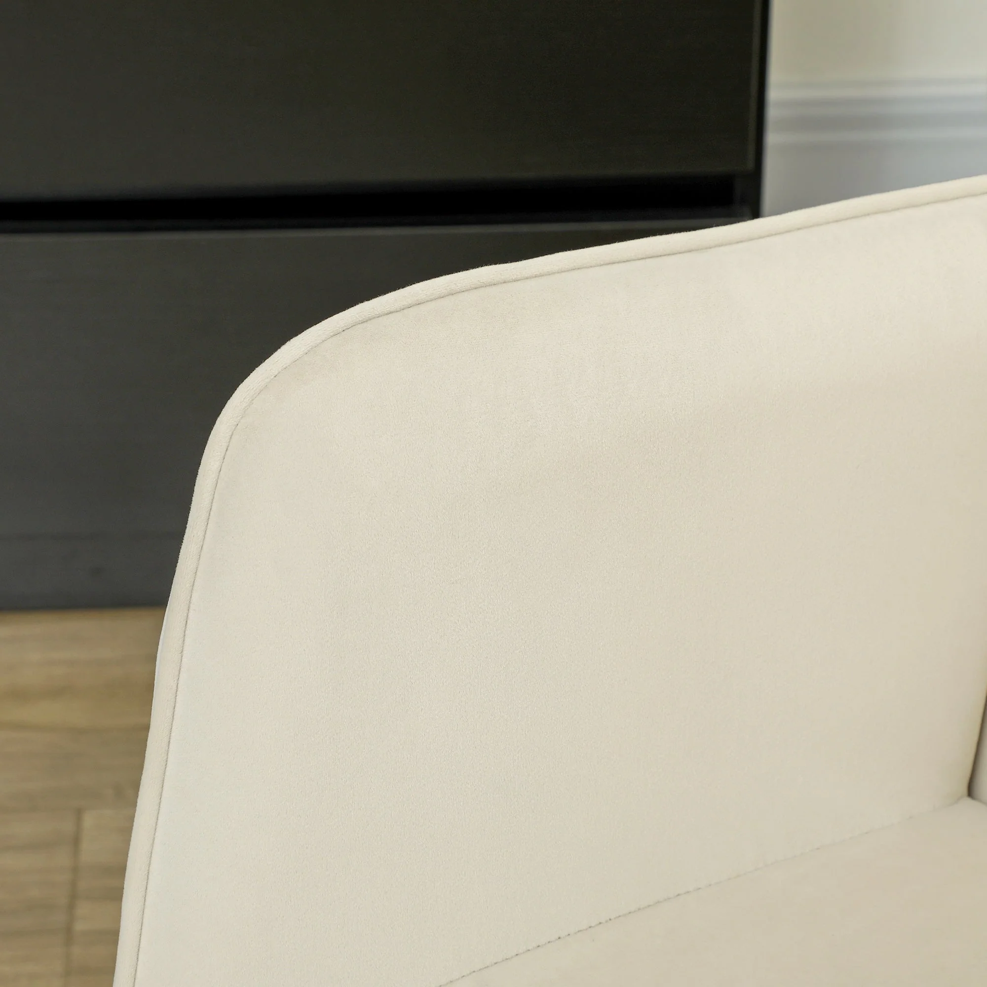 Rocking Chair, Armrests Wooden Base, Beige - Image 7