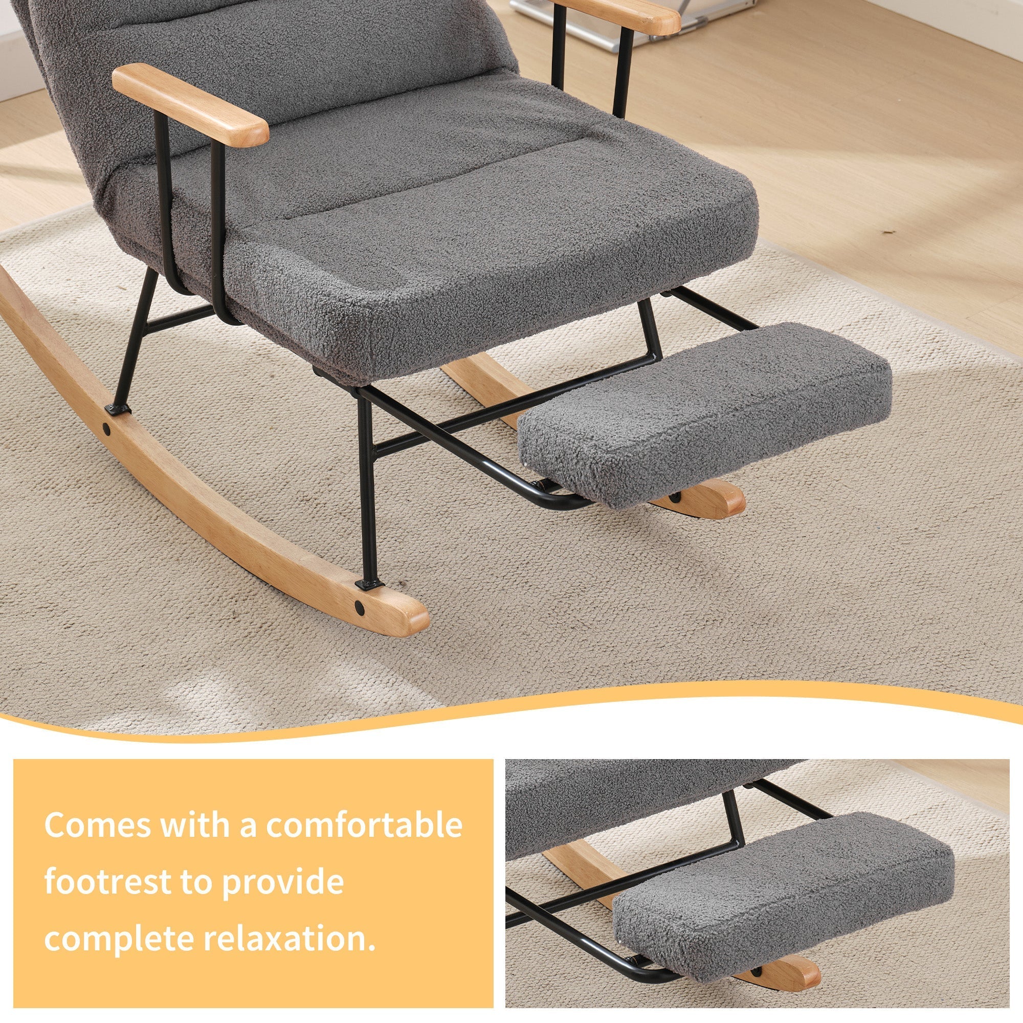 Rocking Chair Comfortable Reclining Function Manual Footrest, 100cm/58cm - Image 6