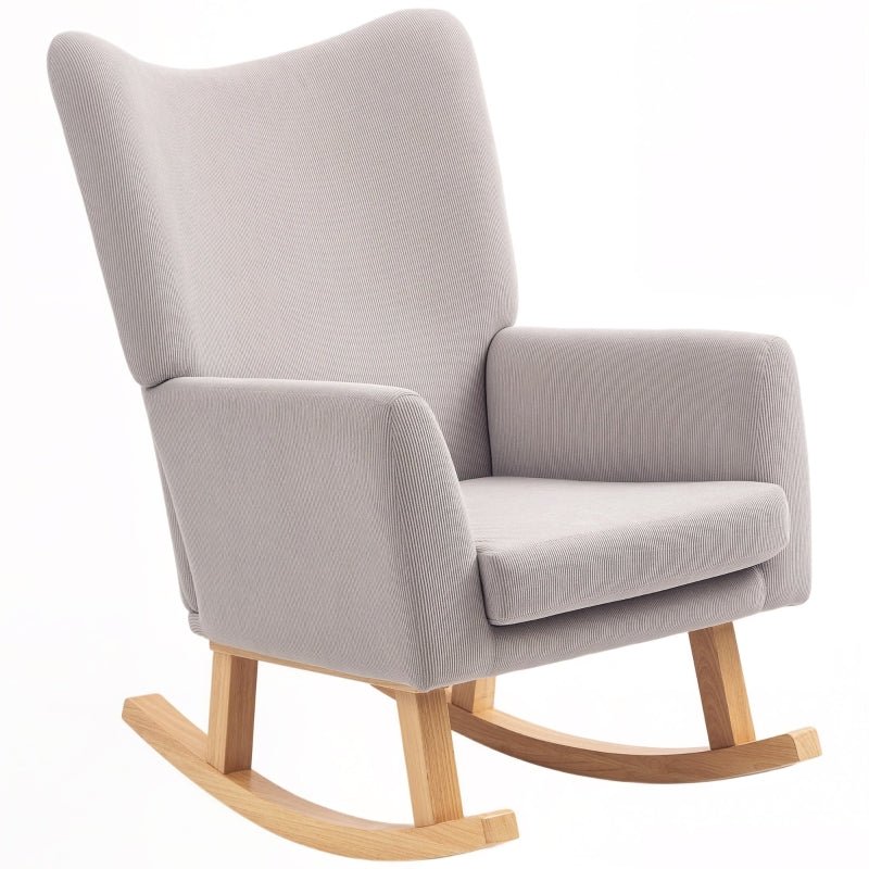 Rocking Chair, High Back Upholstered, Corduroy, Light Grey - Image 2