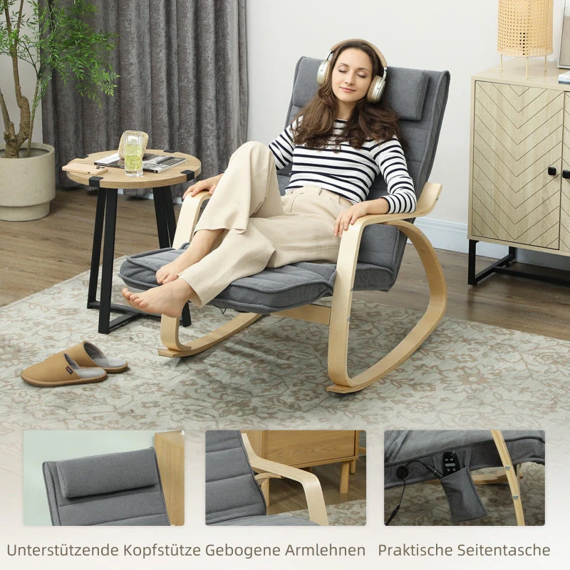 Rocking Chair, Massage, Lumbar Heating, Grey Fabric - Image 8