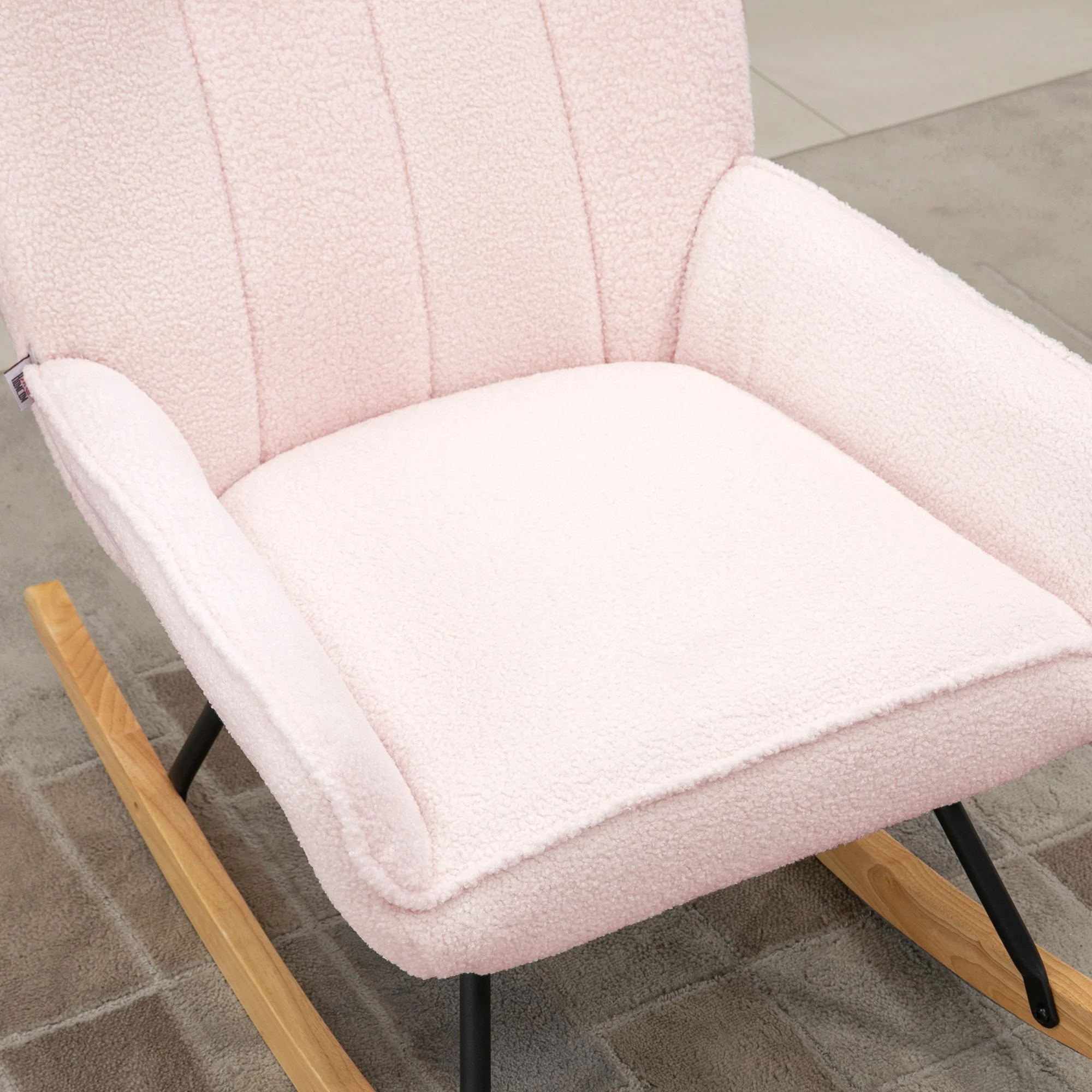 Rocking Chair Padded Relaxing Chair with Sherpa Fleece, Pink - Image 7