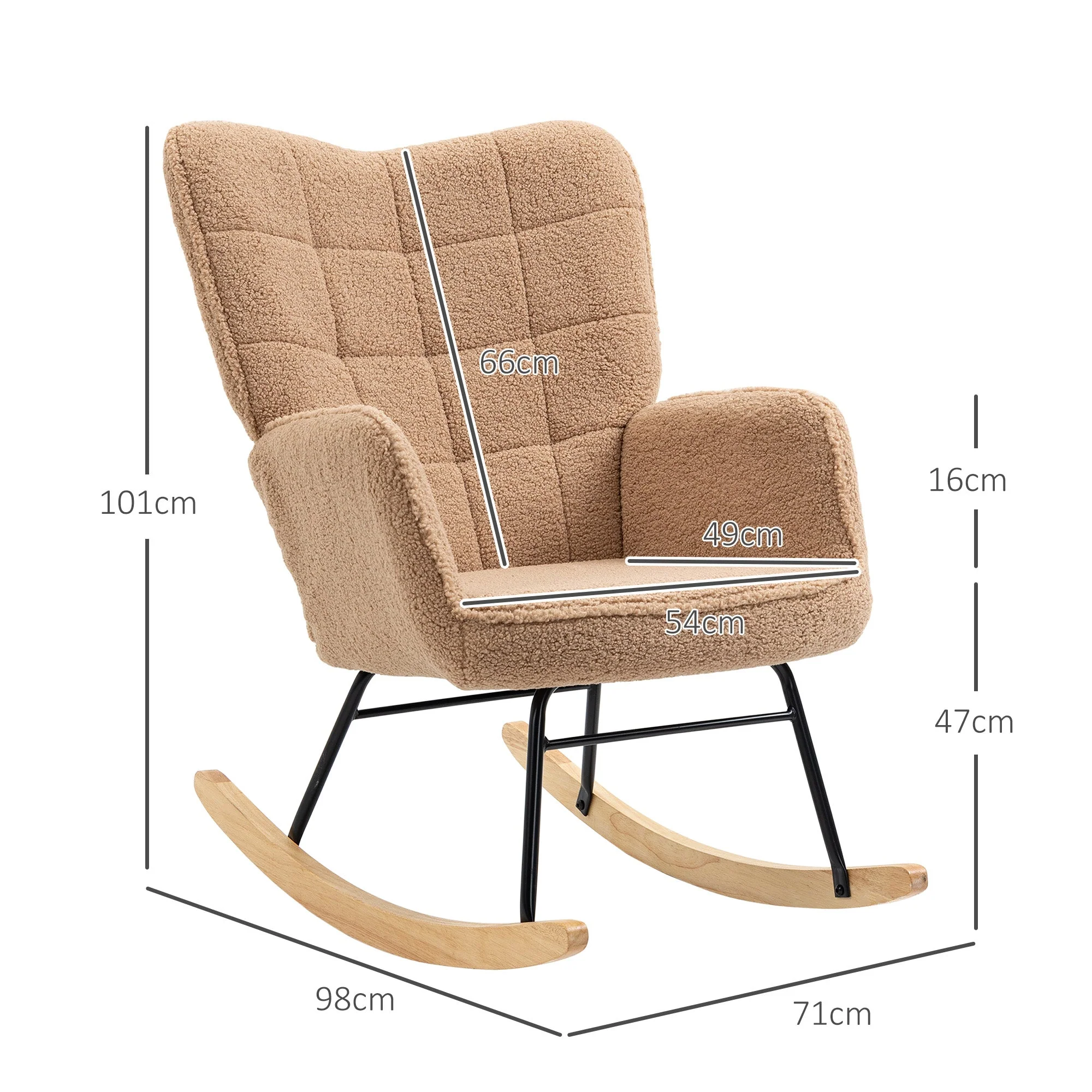 Rocking Chair Recliner Accent Chair Faux Lambskin, Brown - Image 3