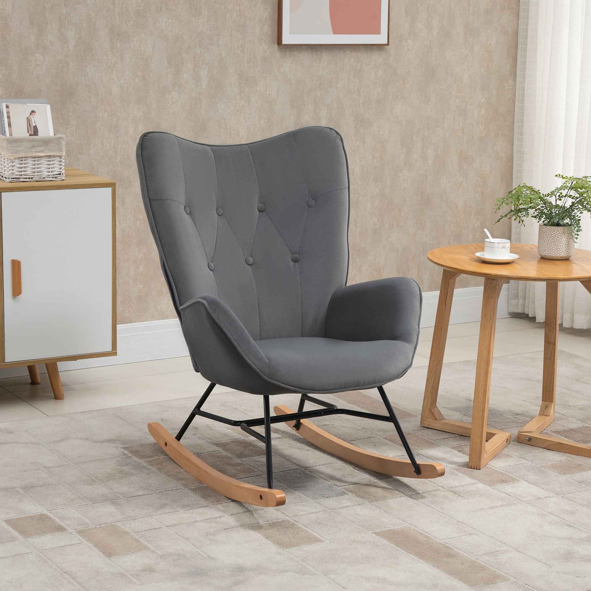 Rocking Chair Upholstered Lounge Steel Frame, Velvety Polyester - Image 2