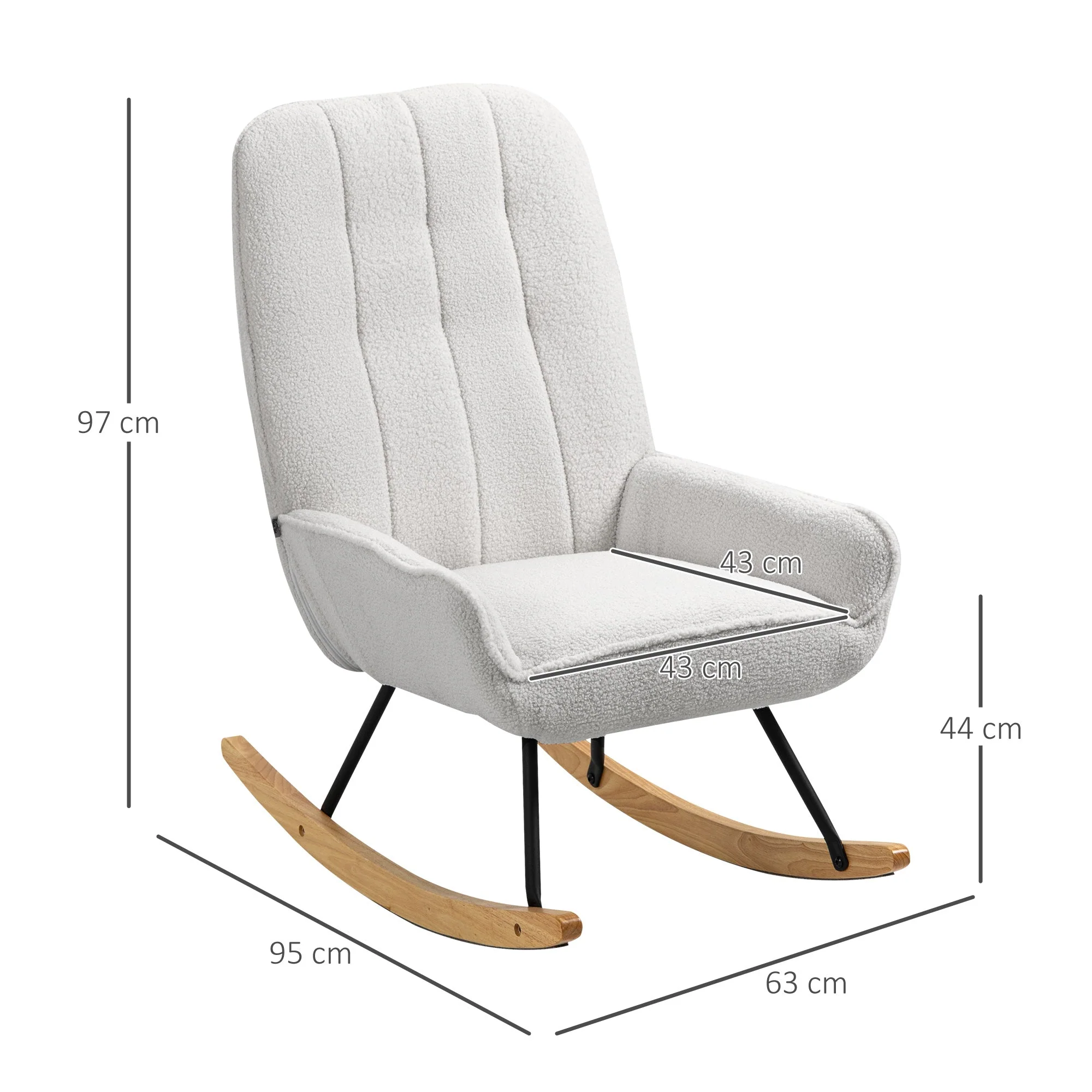 Rocking Chair Upholstered Relaxing 150 kg Sherpa Fleece Grey - Image 3