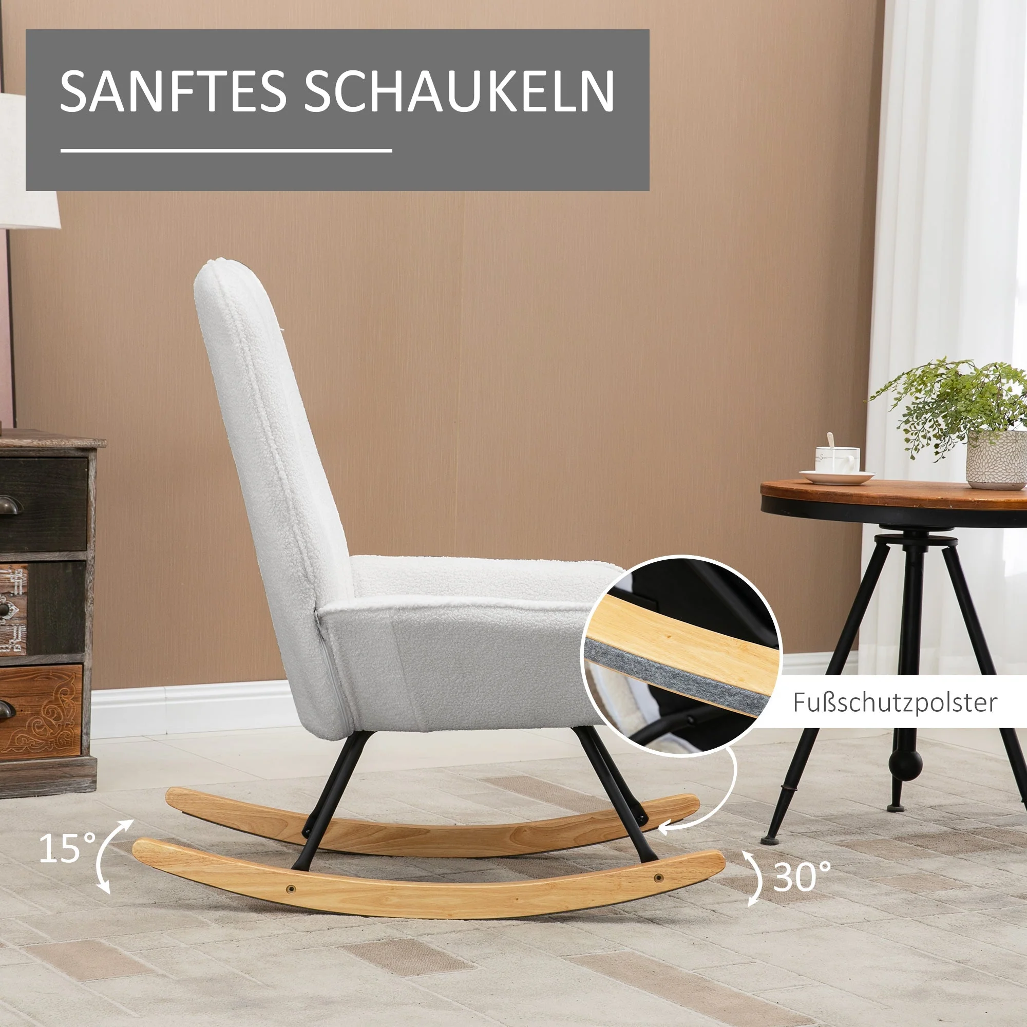 Rocking Chair Upholstered Relaxing 150 kg Sherpa Fleece Grey - Image 4