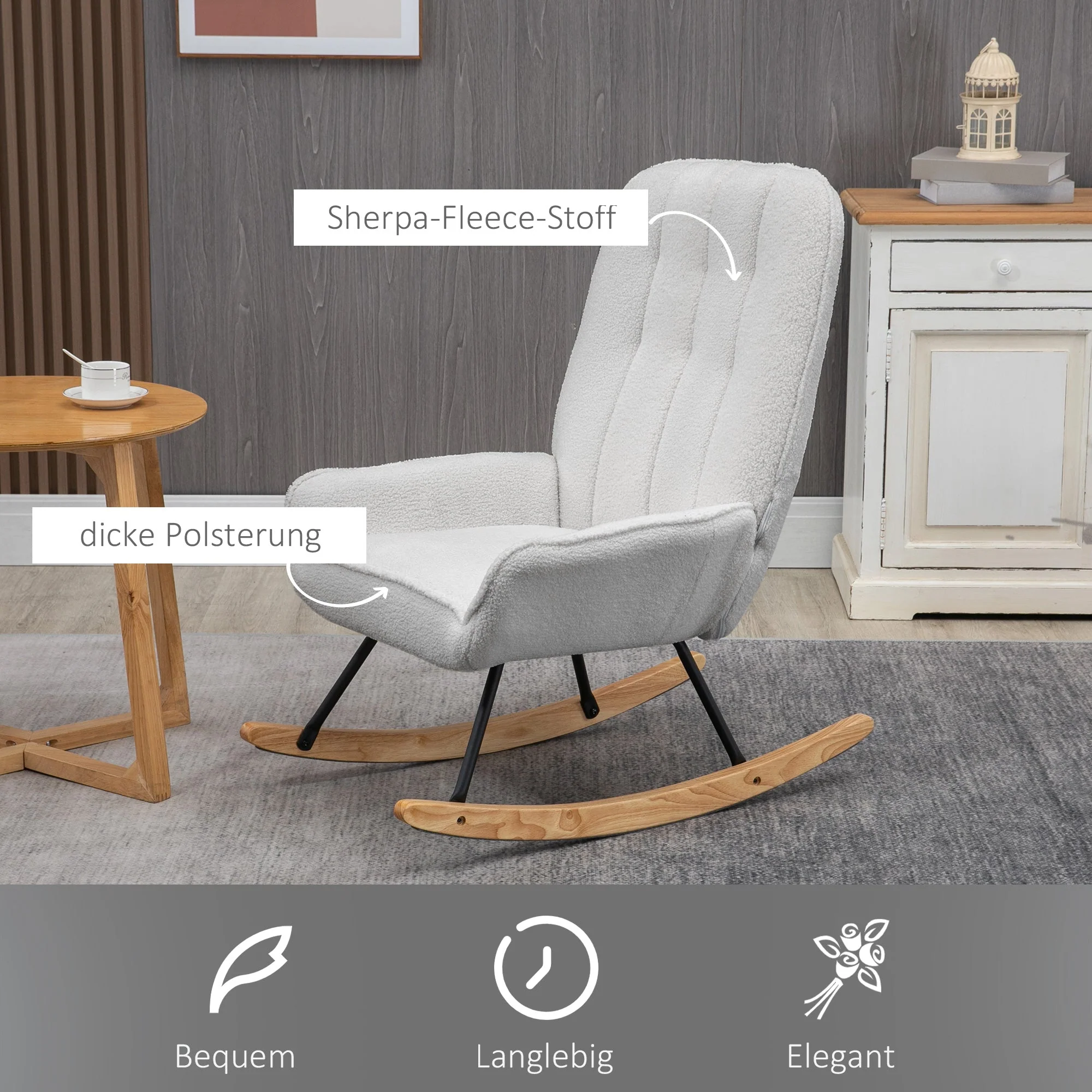 Rocking Chair Upholstered Relaxing 150 kg Sherpa Fleece Grey - Image 5