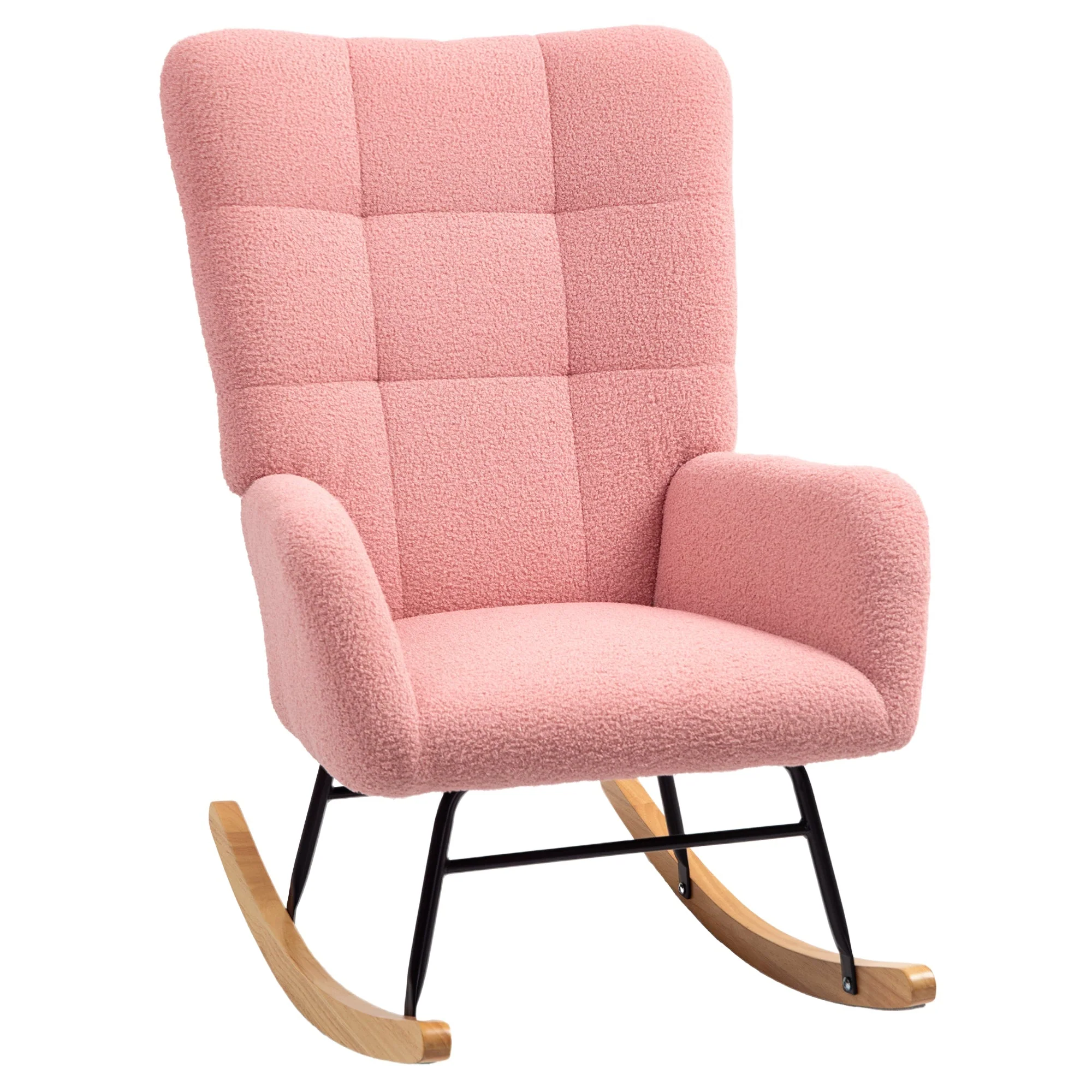 Rocking chair with armrests, teddy velvet, pink