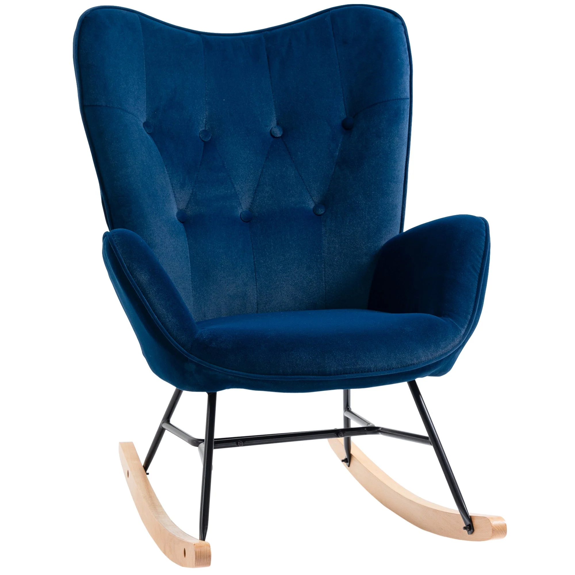 Rocking Chair with Ears, Padded, Velvet Fabric Blue - Image 2