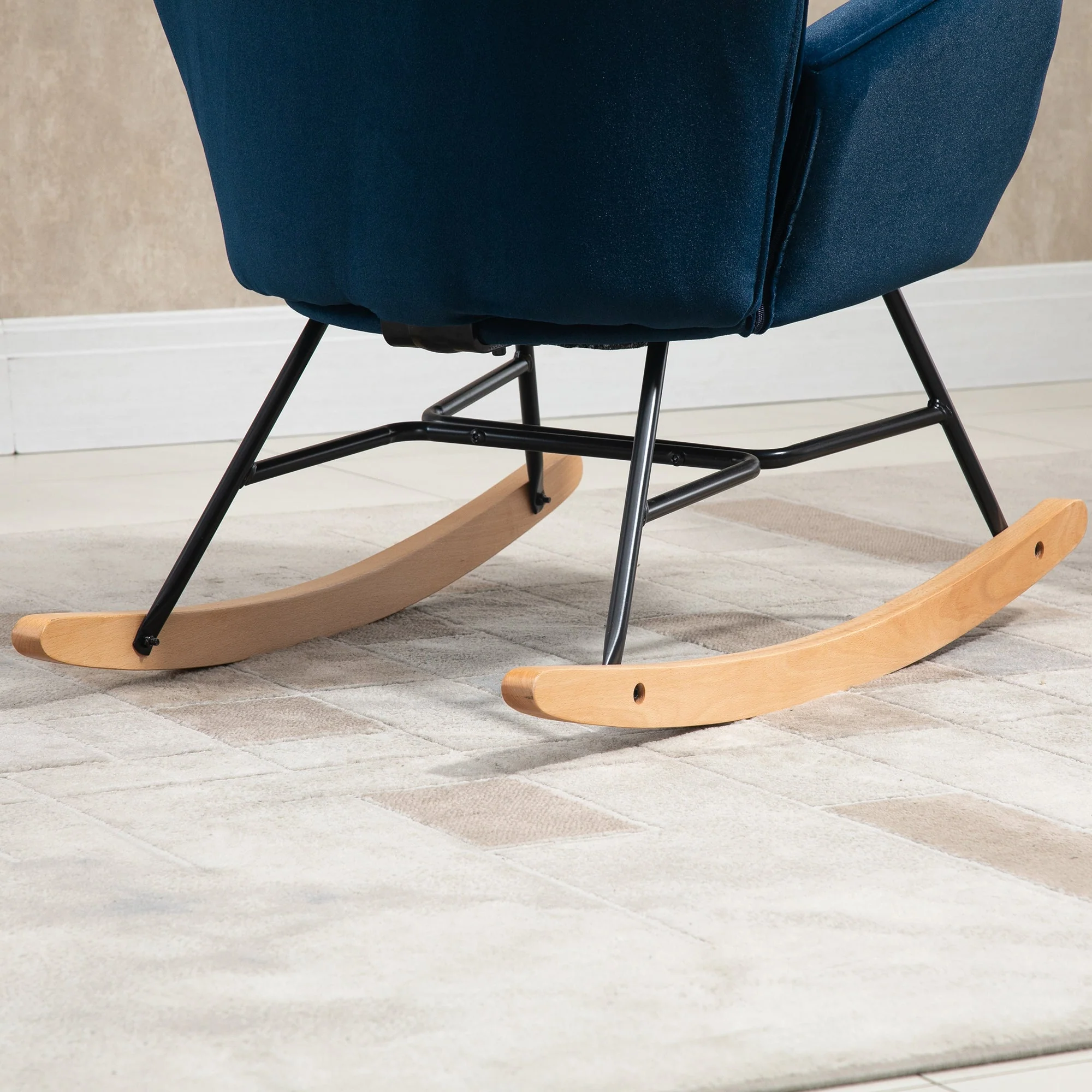 Rocking Chair with Ears, Padded, Velvet Fabric Blue - Image 8