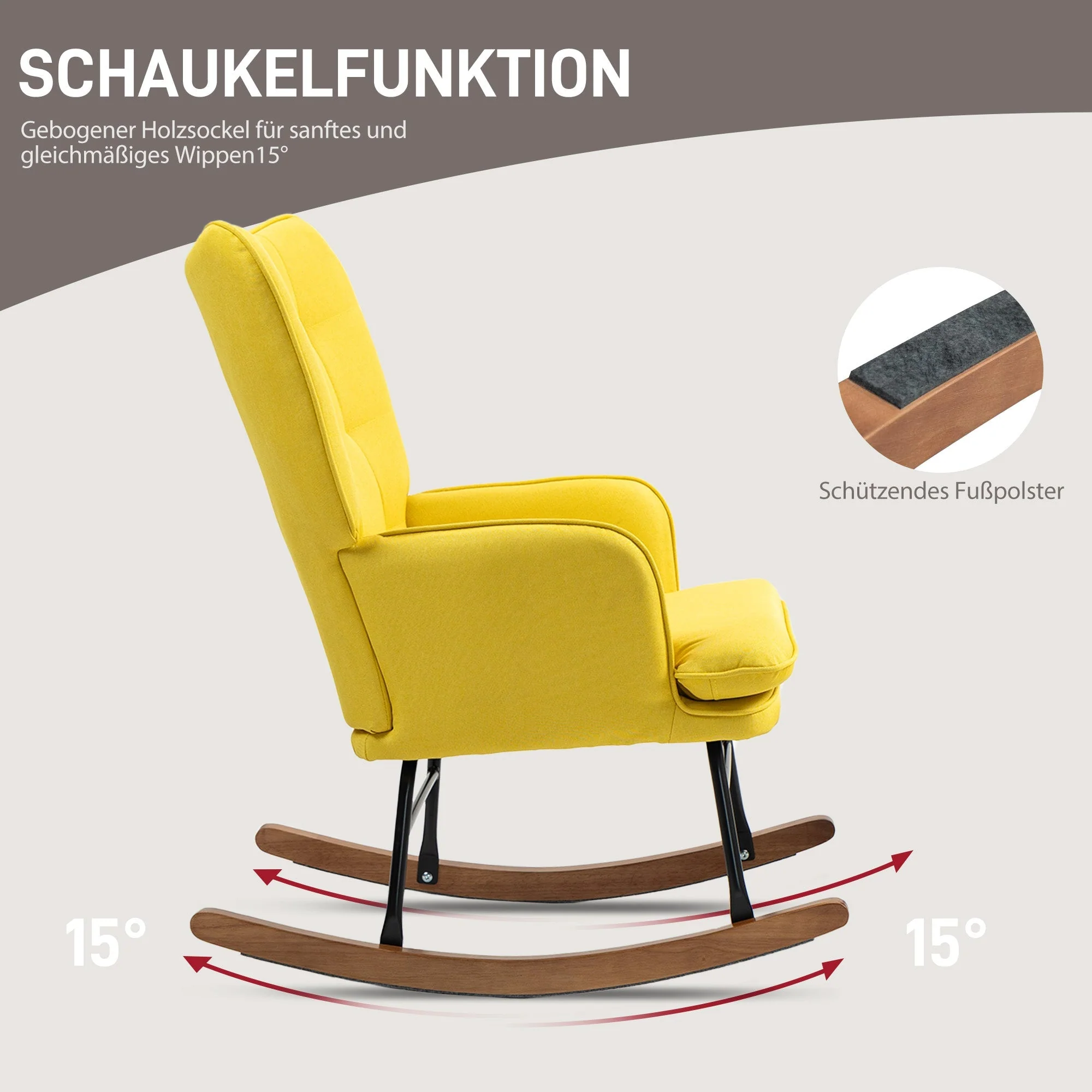 Rocking Chair with Footstool, Relaxing Armchair 130 kg Capacity, Linen Look Beige - Image 4