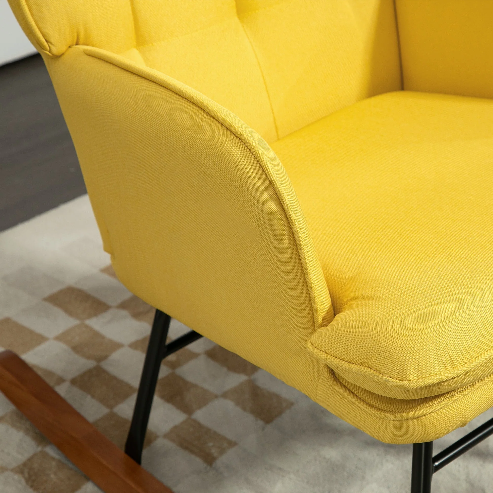 Rocking Chair with Footstool, Relaxing Armchair 130 kg Capacity, Linen Look Beige - Image 7