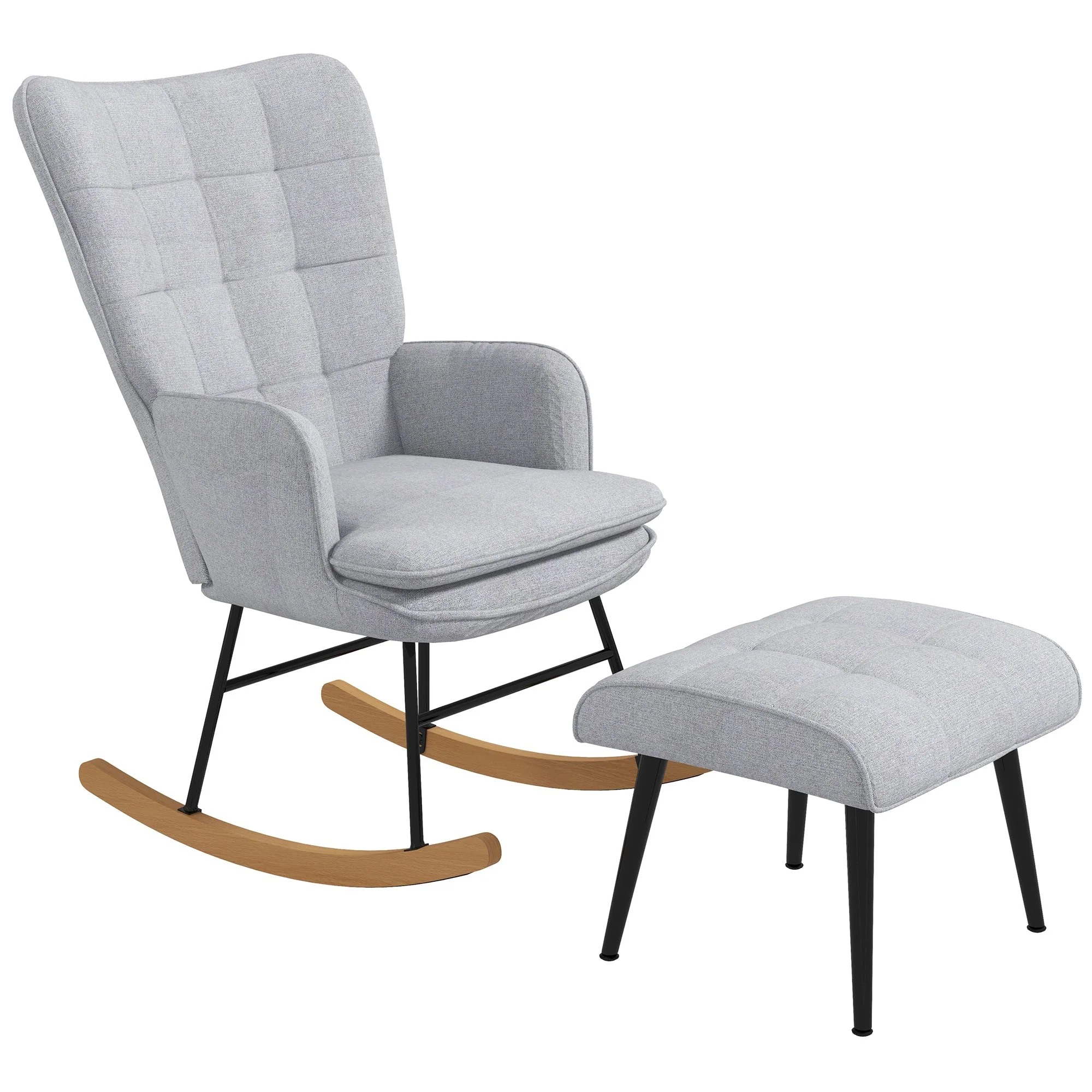 Rocking Chair with Stool, Armchair, Relaxing, 130 kg, Light Grey - Image 2