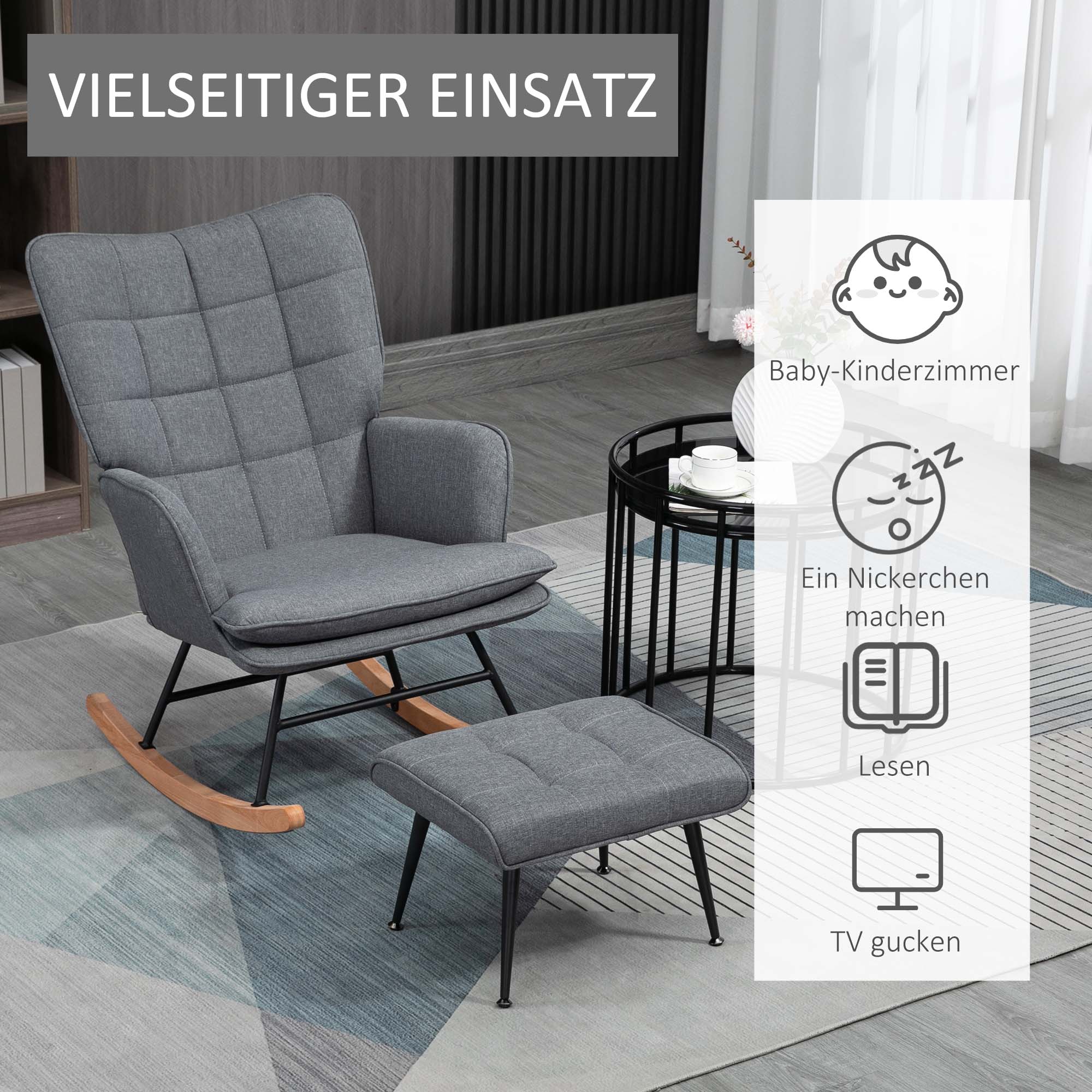 Rocking Chair with Stool, Nursing Chair, Linen Look - Image 6