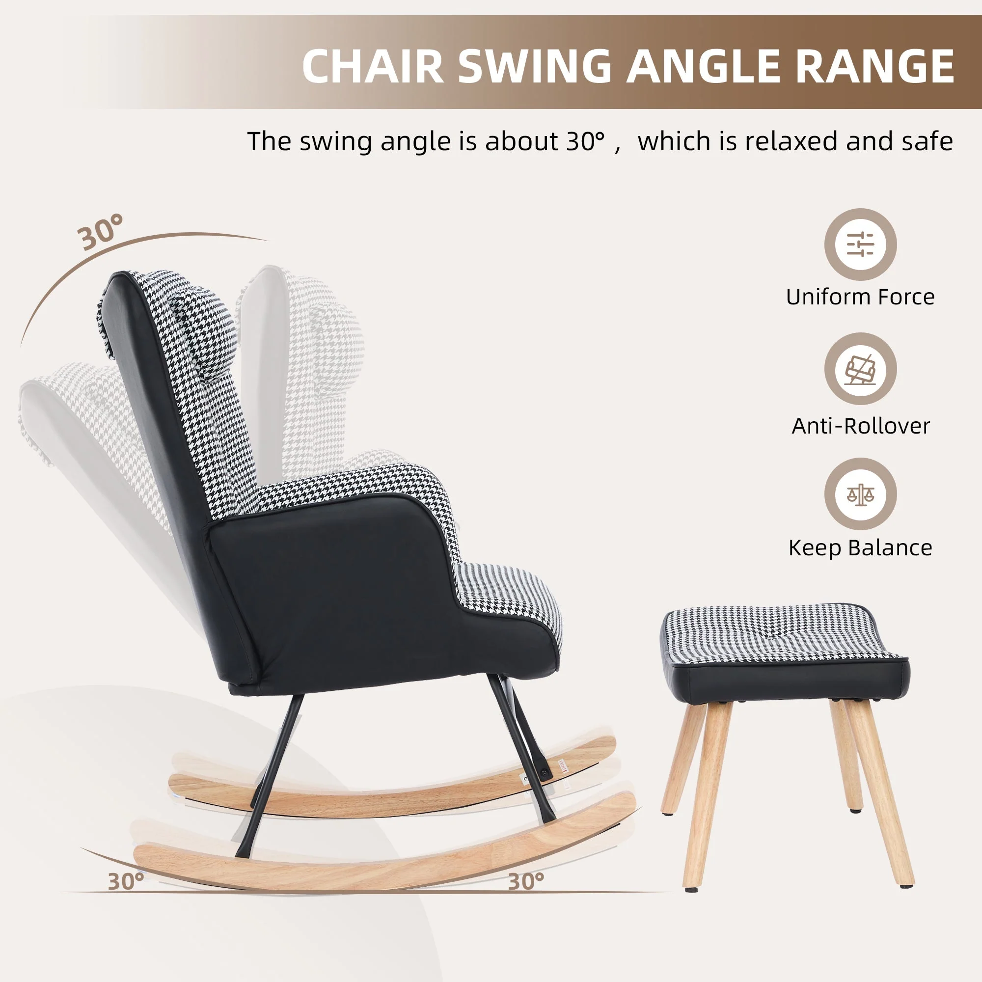 Rocking Chairs for Adults, Fabric Relaxing Recliner Chair with Solid Wood Legs - Image 3