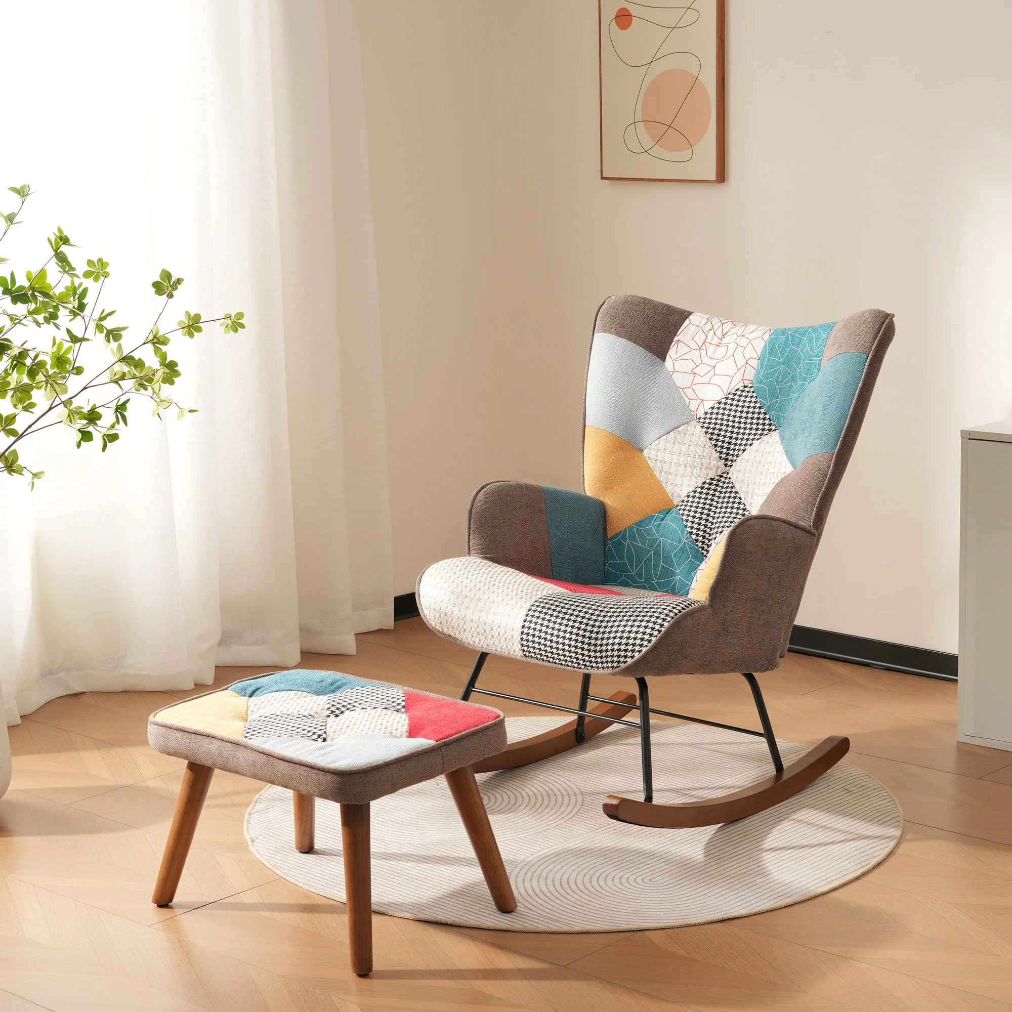 Rocking Chairs, Leisure with Splicing, Footrest - Image 2
