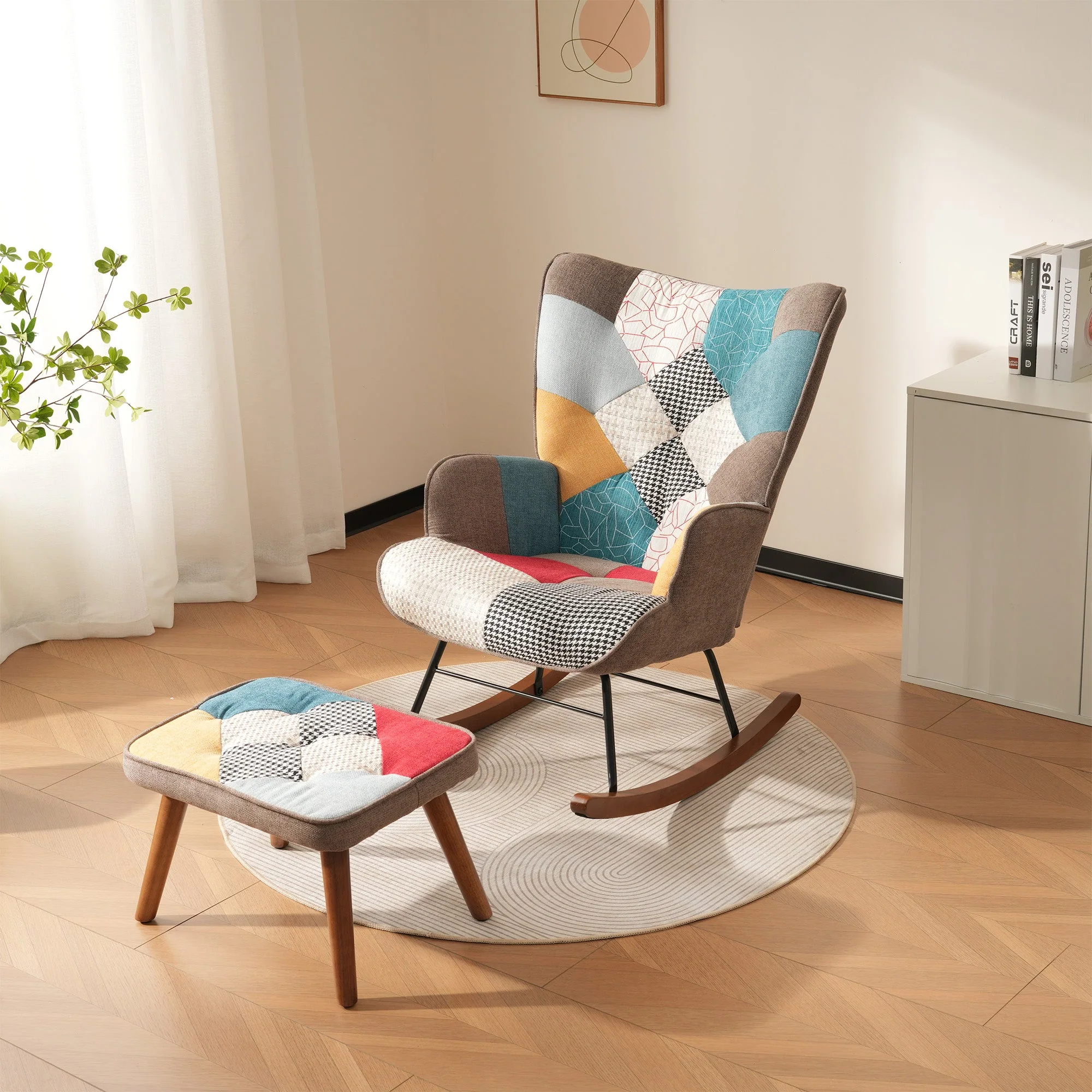 Rocking Chairs, Leisure with Splicing, Footrest - Image 4