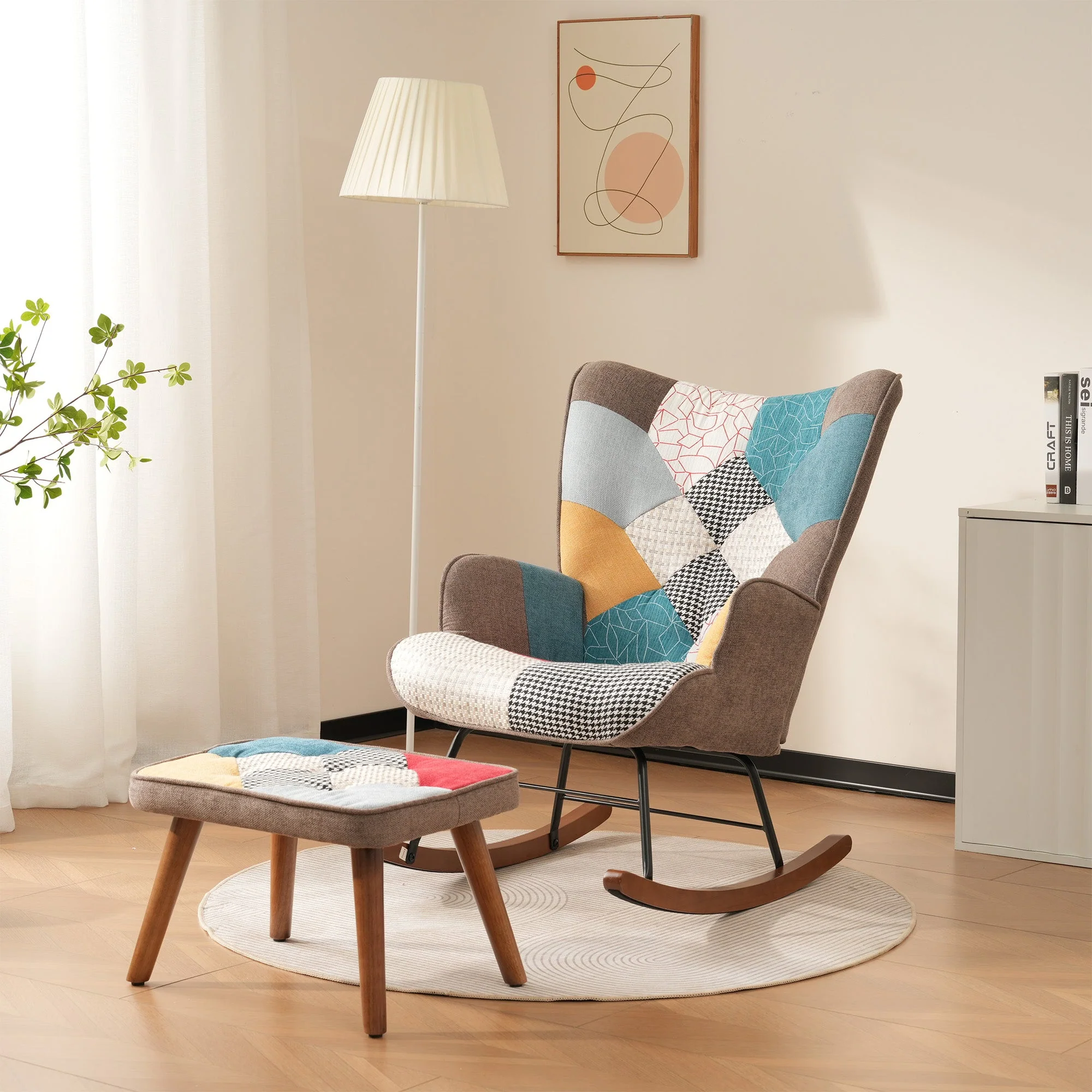 Rocking Chairs, Leisure with Splicing, Footrest - Image 9