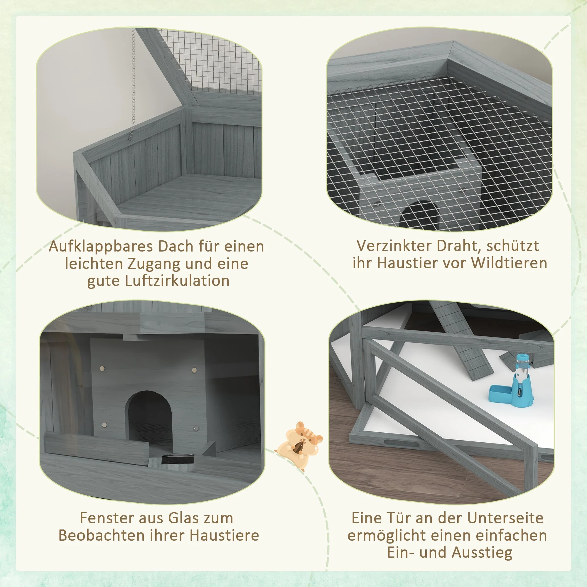 Rodent Cage, 3-Tier Hexagonal with Ramp, Wood Gray - Image 5