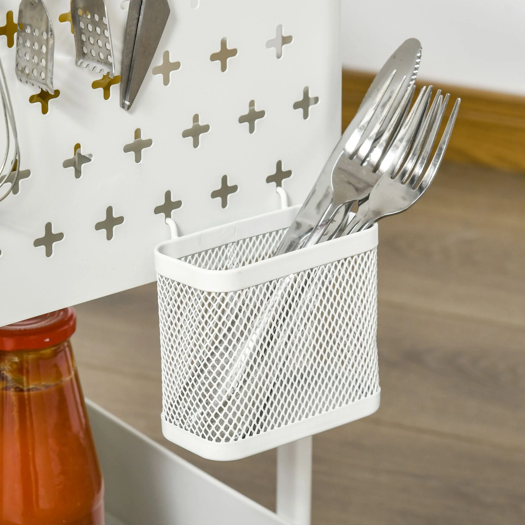 Rolling Cart, 3-Tier Kitchen Shelf with Wheels, Steel White - Image 7